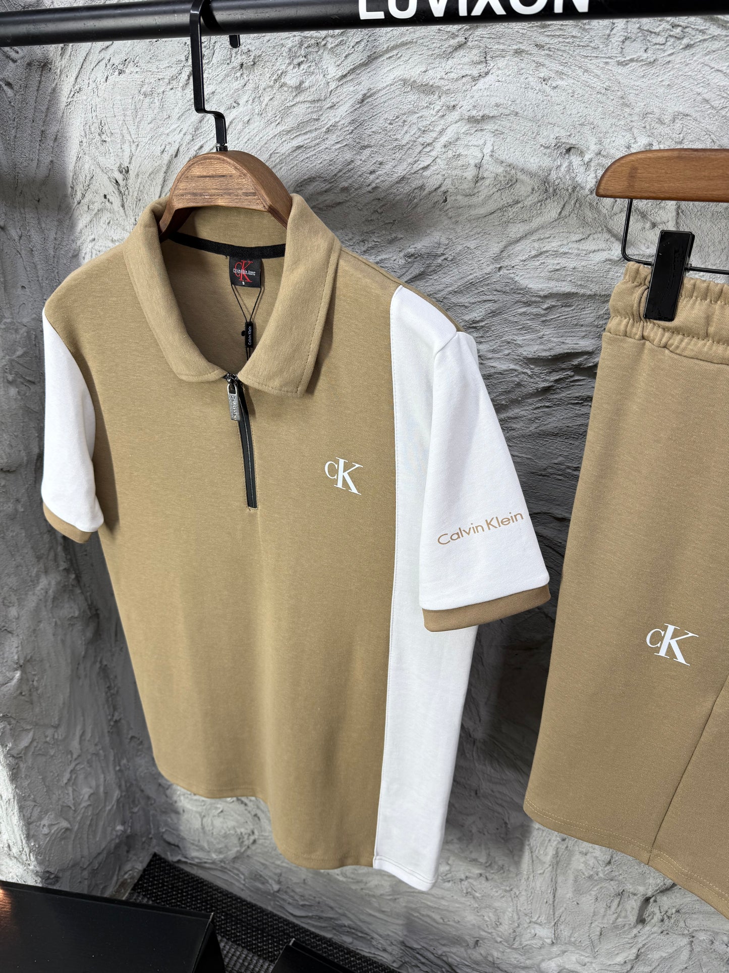 Calvin Klein Polo Yaka Bej Şortlu Takım