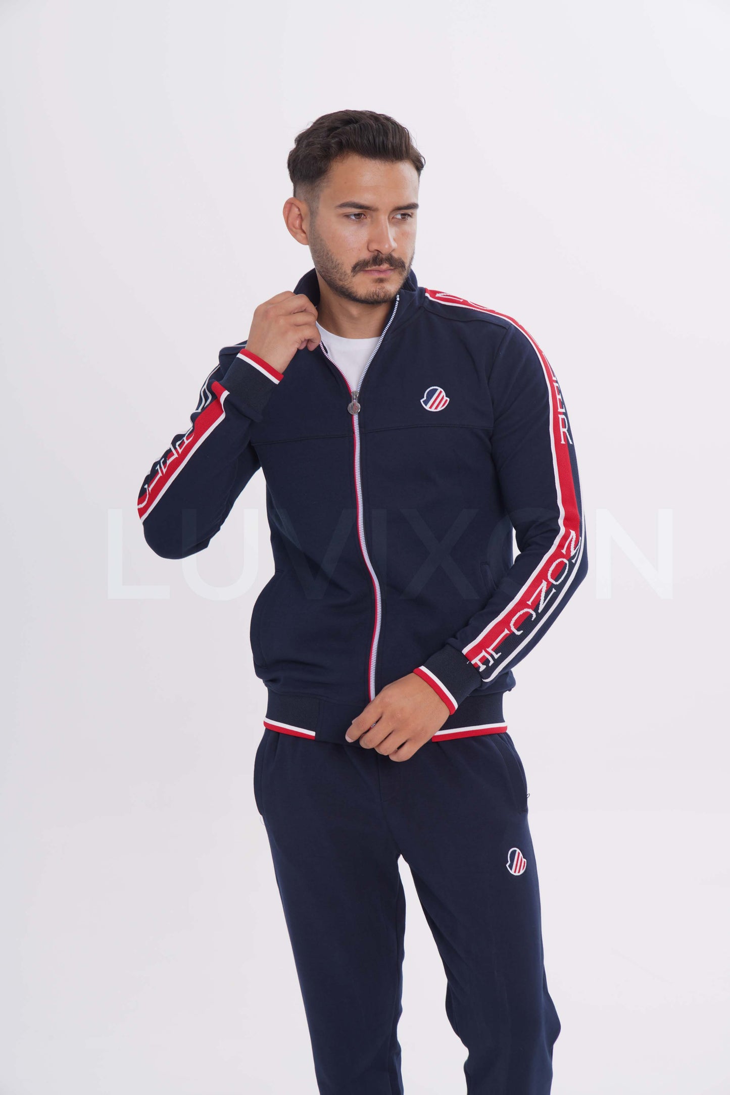 Moncler Lacivert Kırmızı Şerit Detaylı Eşofman Takımı