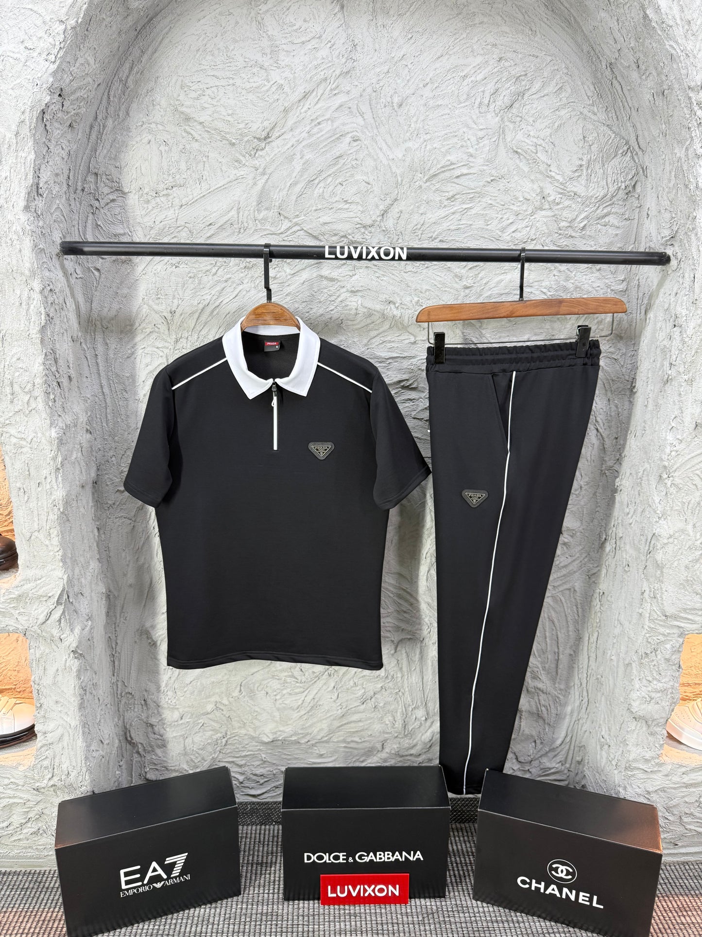 Prada Siyah Polo Yaka T-shirt Takımı