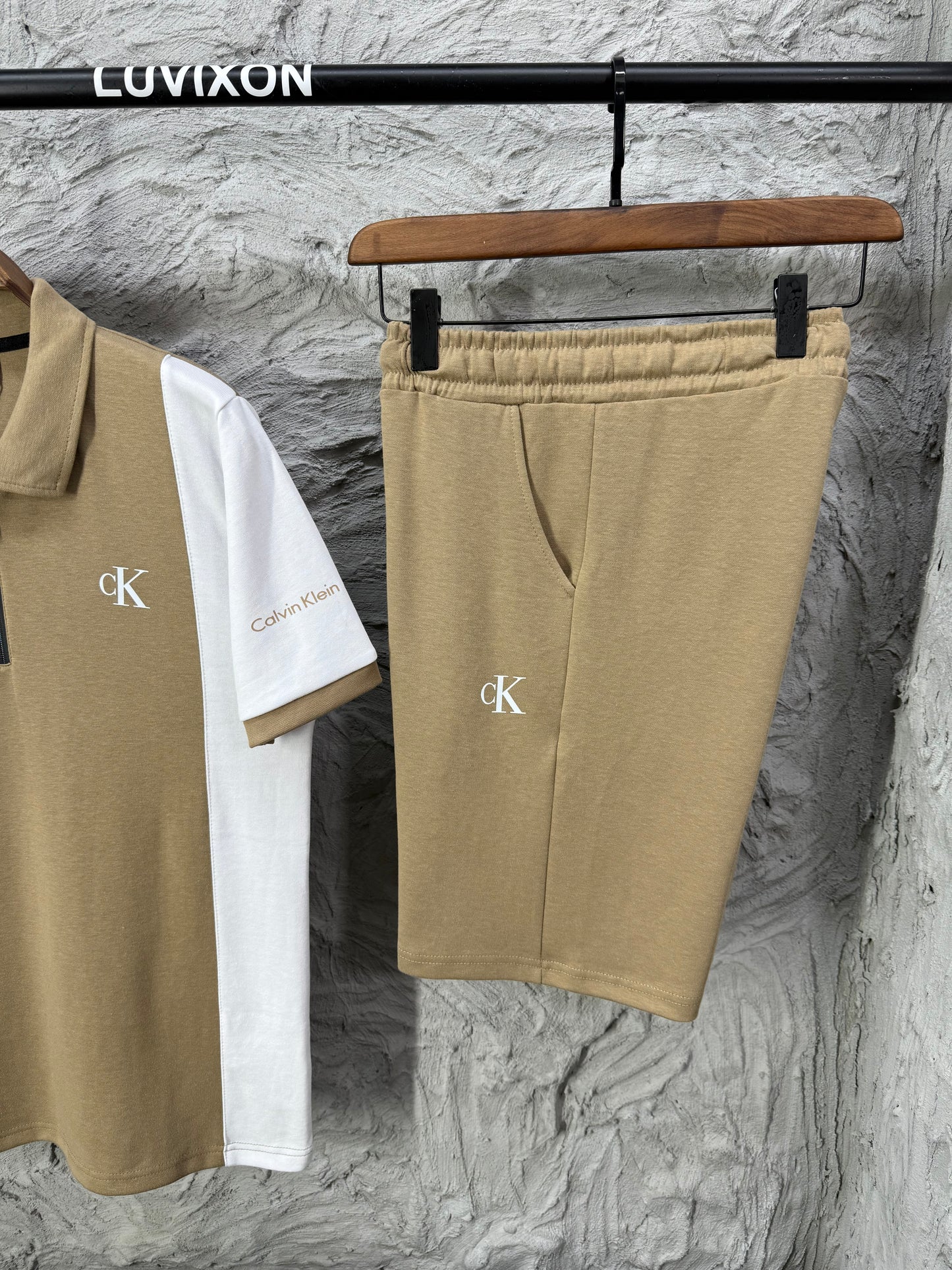 Calvin Klein Polo Yaka Bej Şortlu Takım
