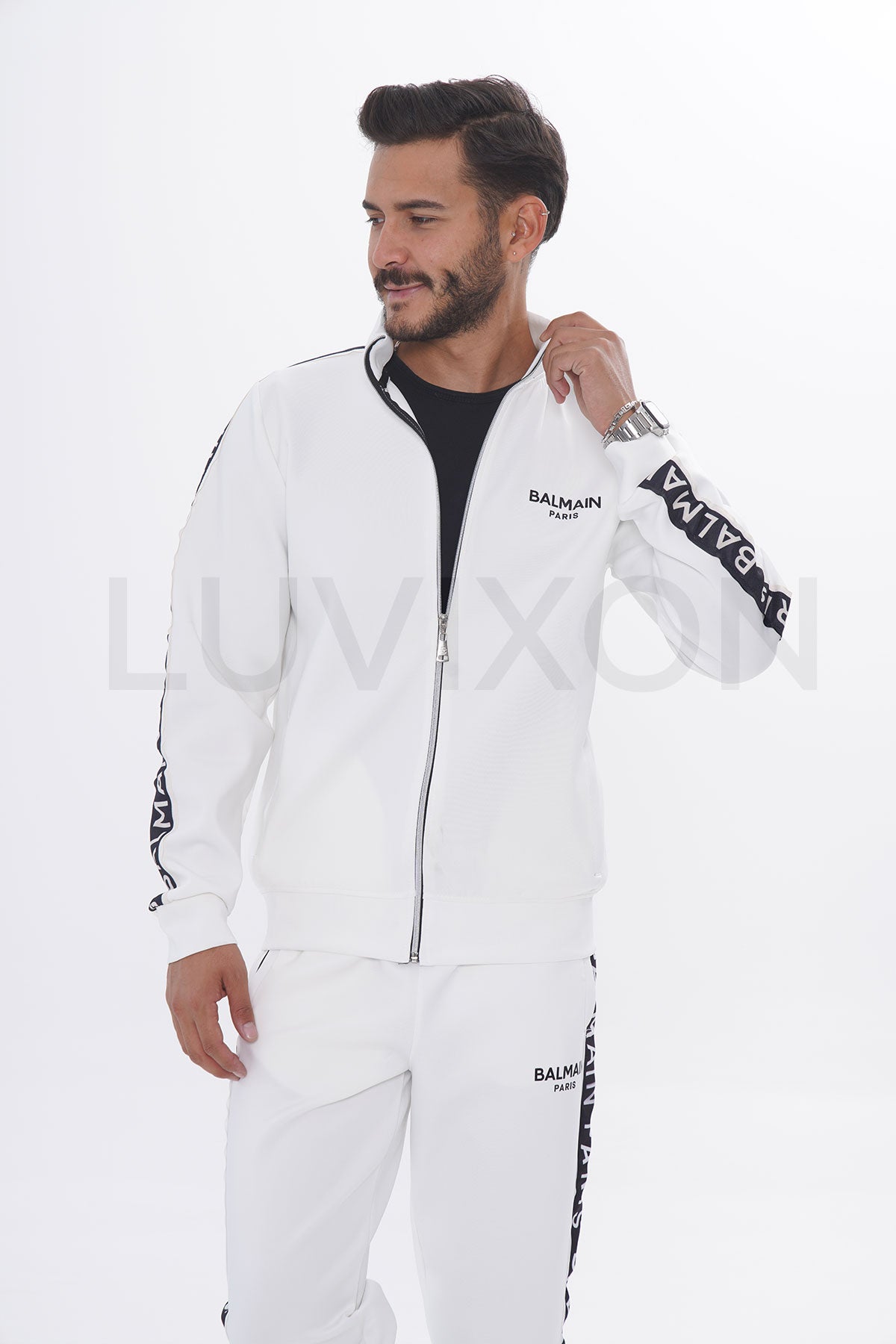 Balmain Paris Beyaz Şeritli Eşofman Takımı