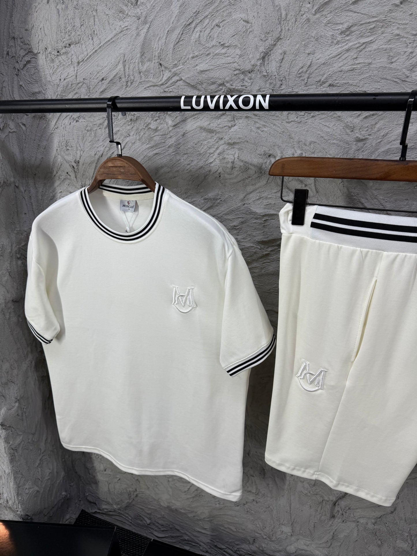 Moncler Beyaz Nakış Şort Takımı