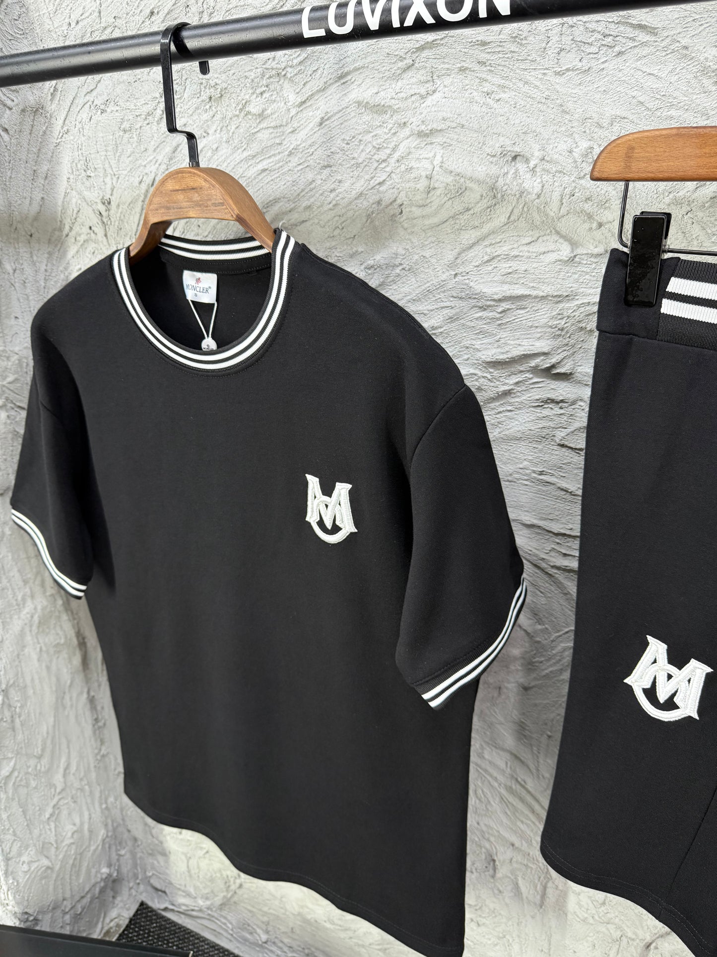 Moncler Siyah Nakış Şort Takımı