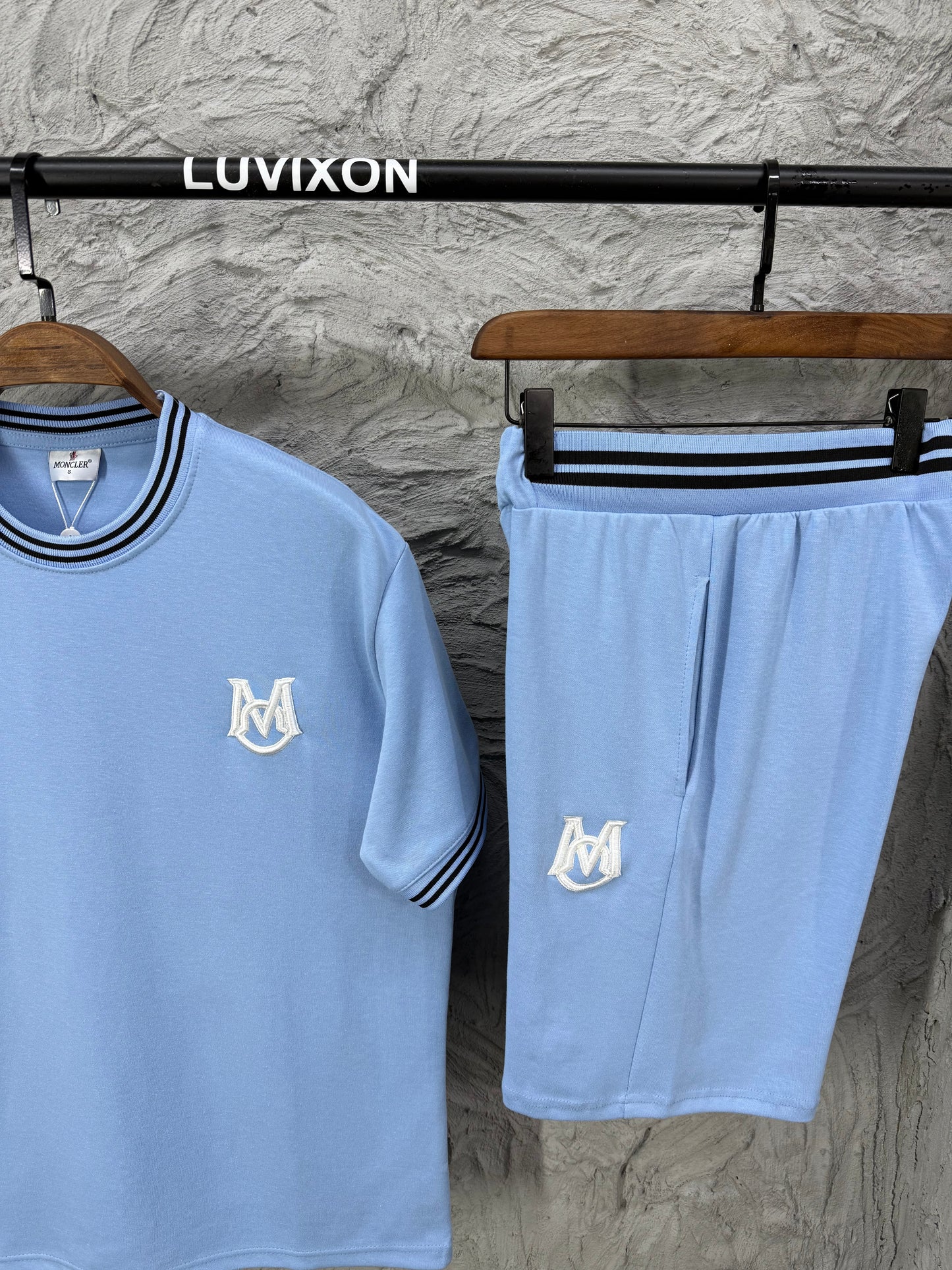 Moncler Mavi Nakış Şort Takımı