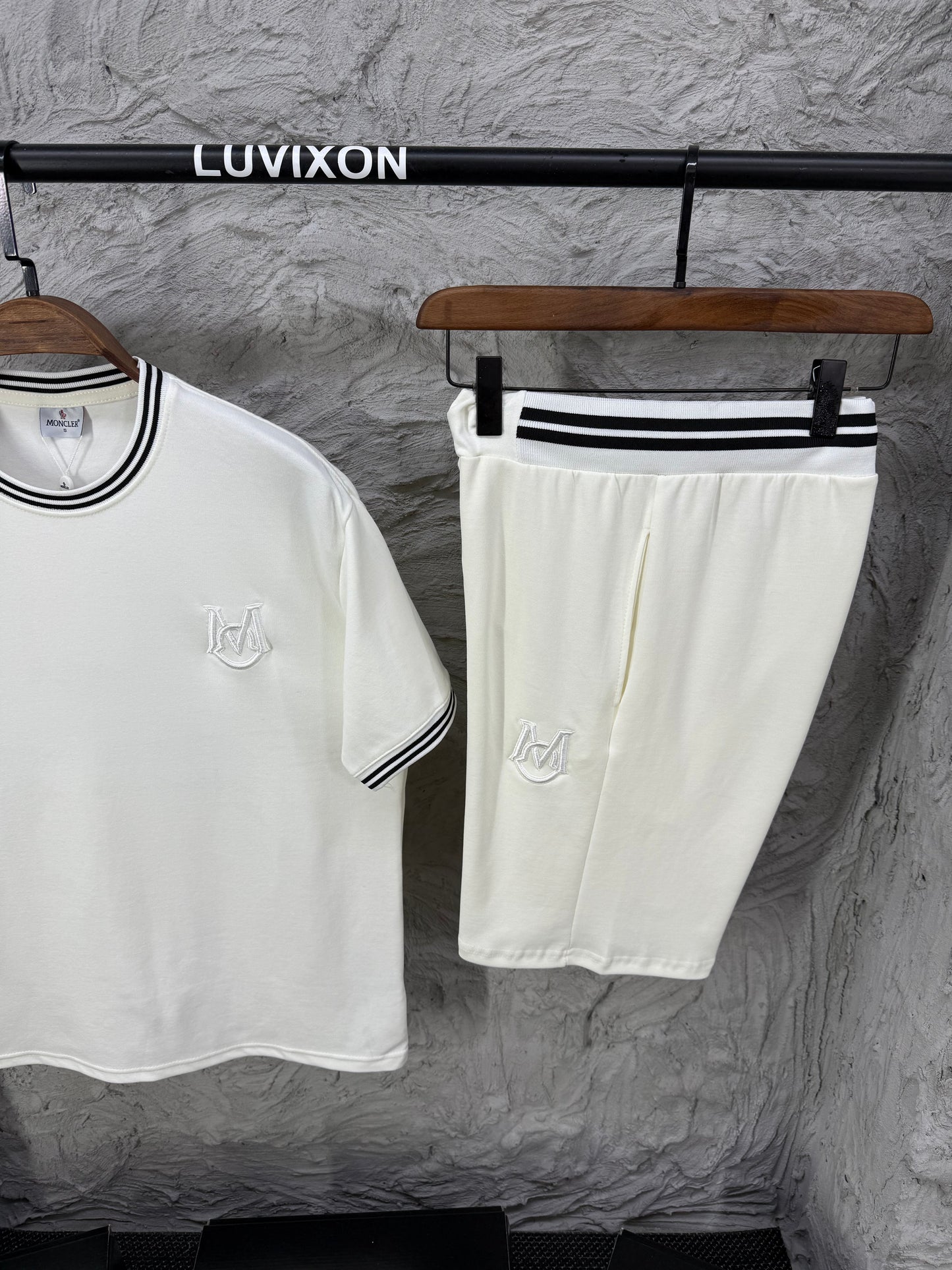 Moncler Beyaz Nakış Şort Takımı