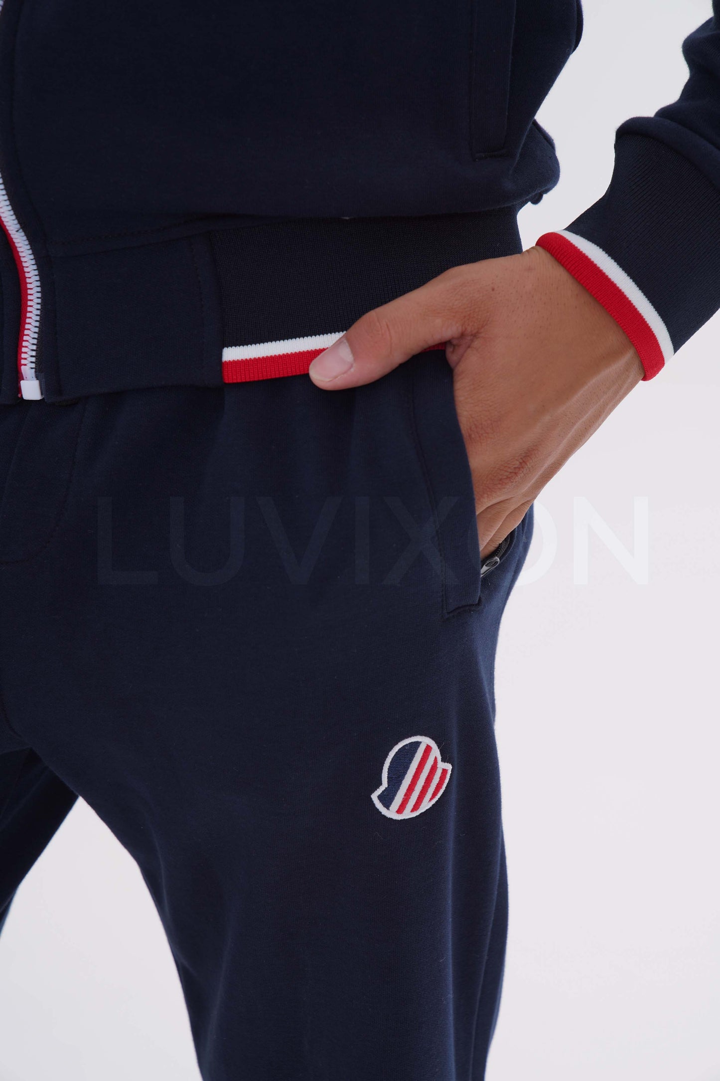 Moncler Lacivert Kırmızı Şerit Detaylı Eşofman Takımı
