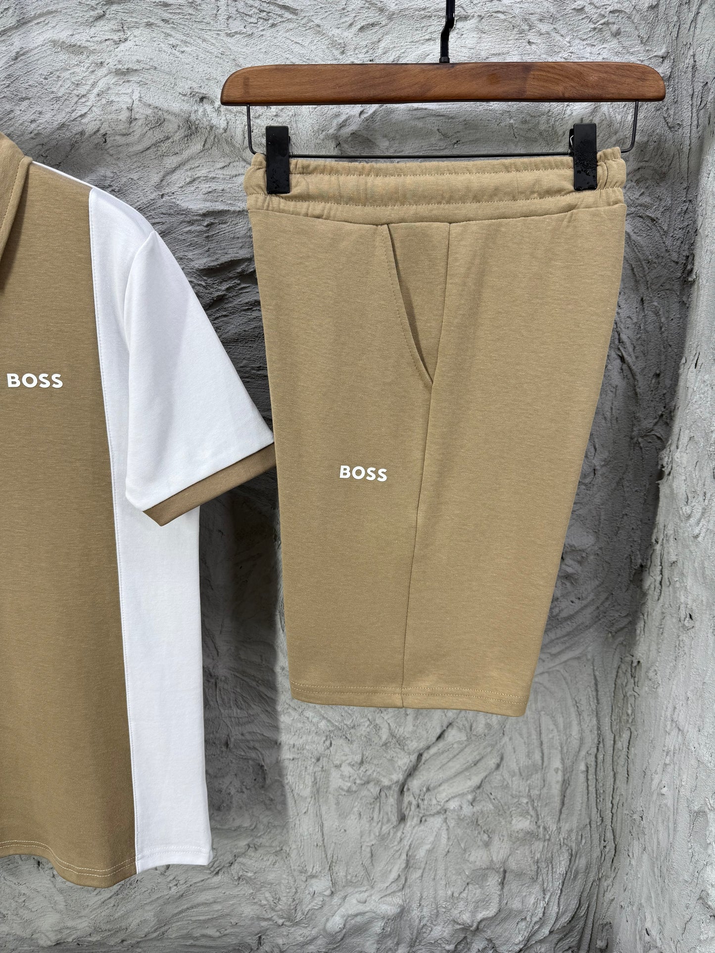 Boss Polo Yaka Bej Şortlu Takım