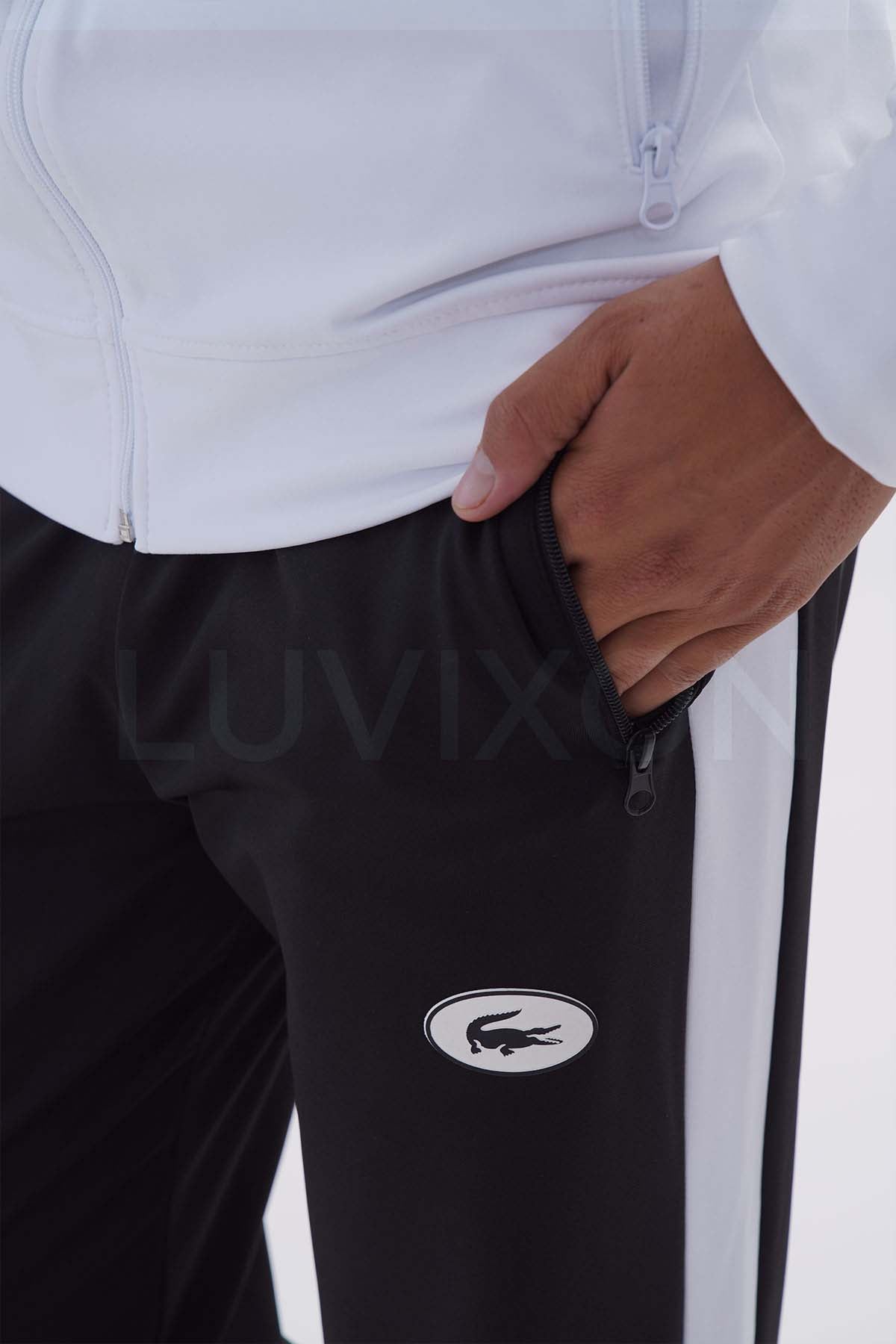 Lacoste Beyaz Siyah Şeritli Eşofman Takımı