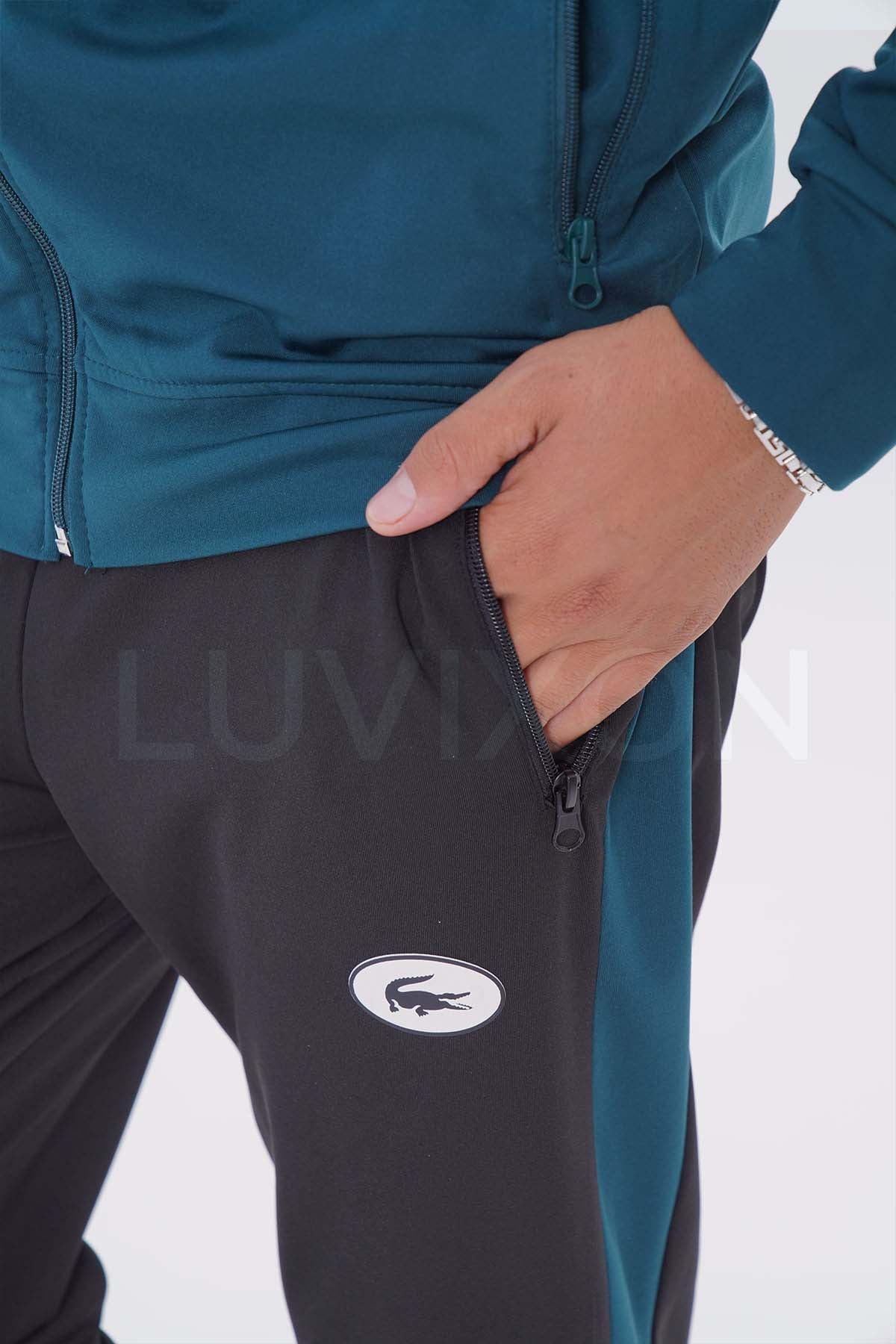 Lacoste Yeşil Siyah Şeritli Eşofman Takımı
