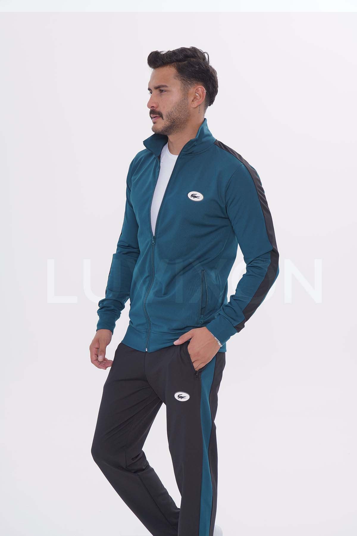Lacoste Yeşil Siyah Şeritli Eşofman Takımı