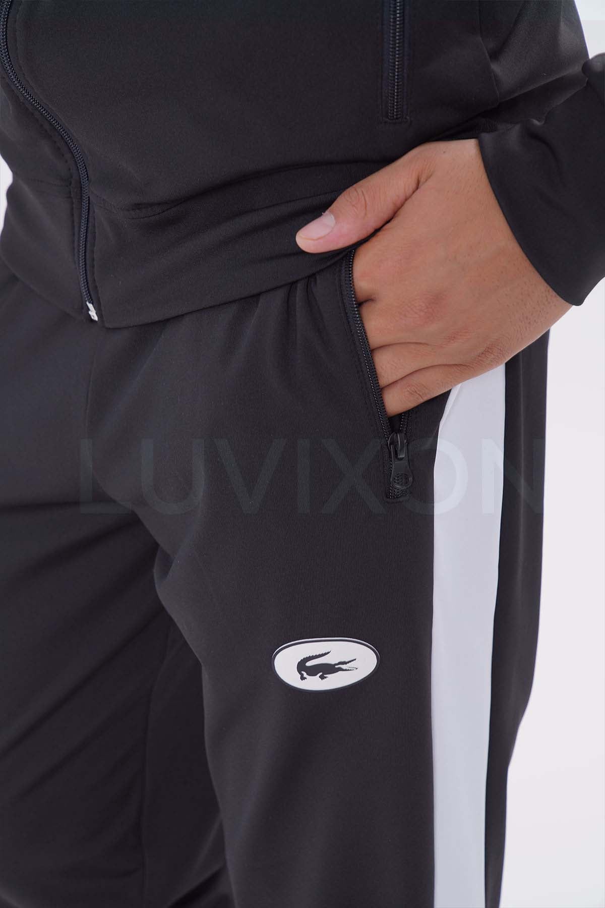 Lacoste Siyah Beyaz Şeritli Eşofman Takımı