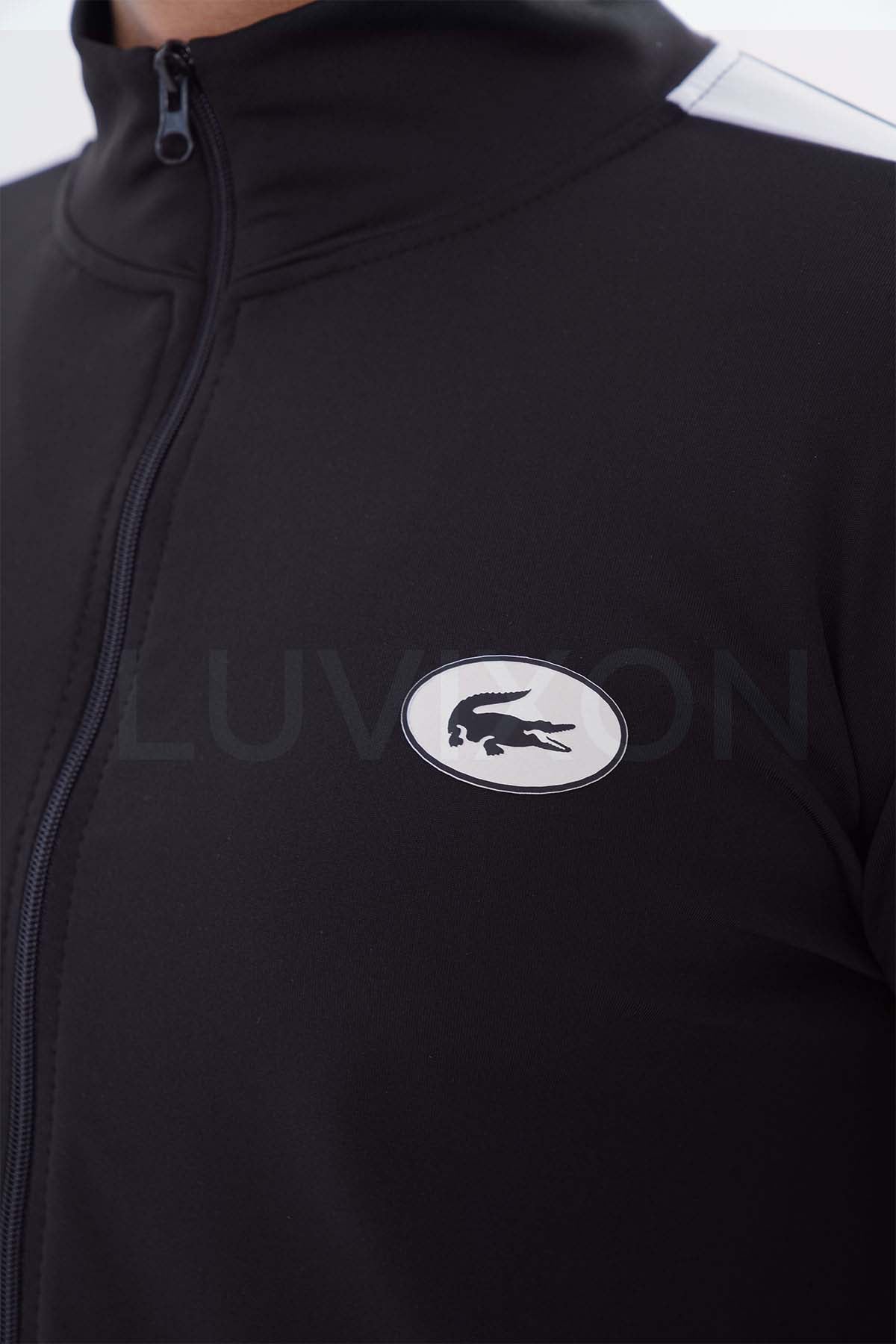 Lacoste Siyah Beyaz Şeritli Eşofman Takımı