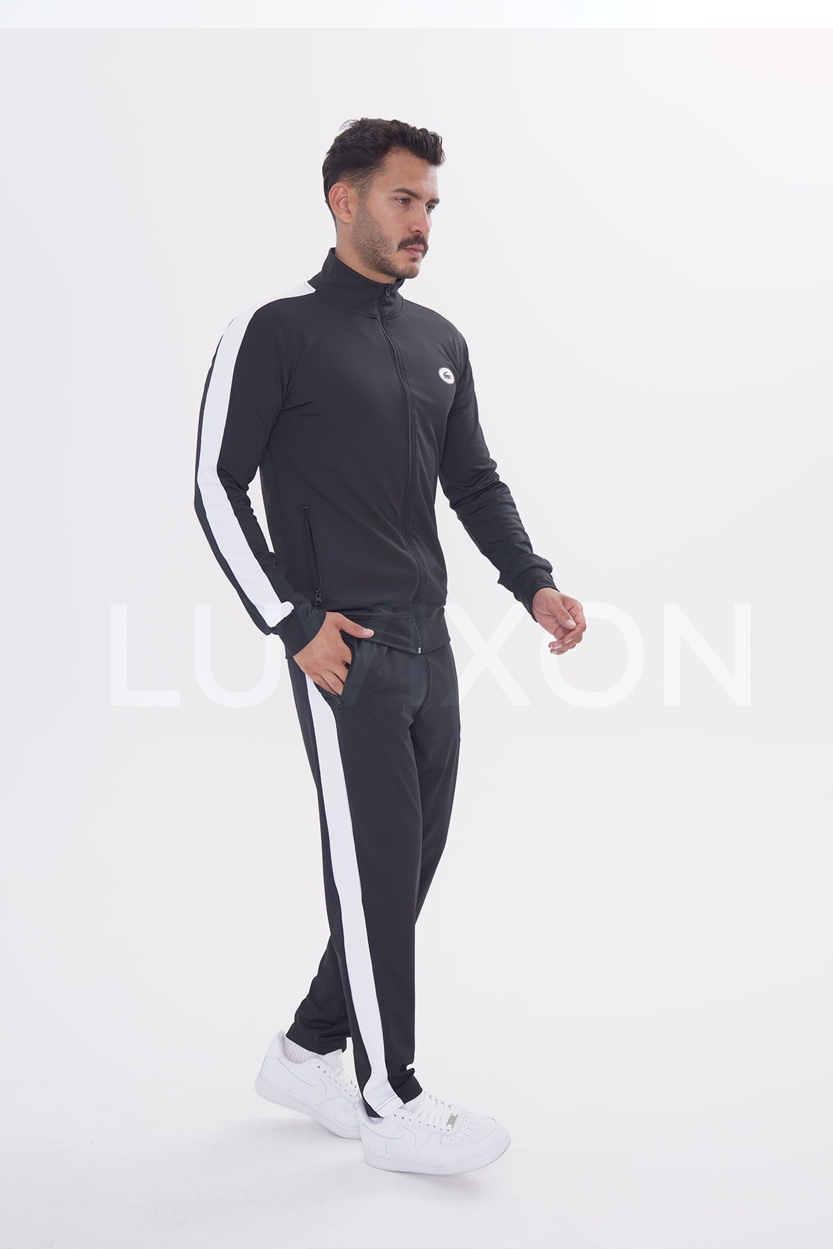 Lacoste Siyah Beyaz Şeritli Eşofman Takımı