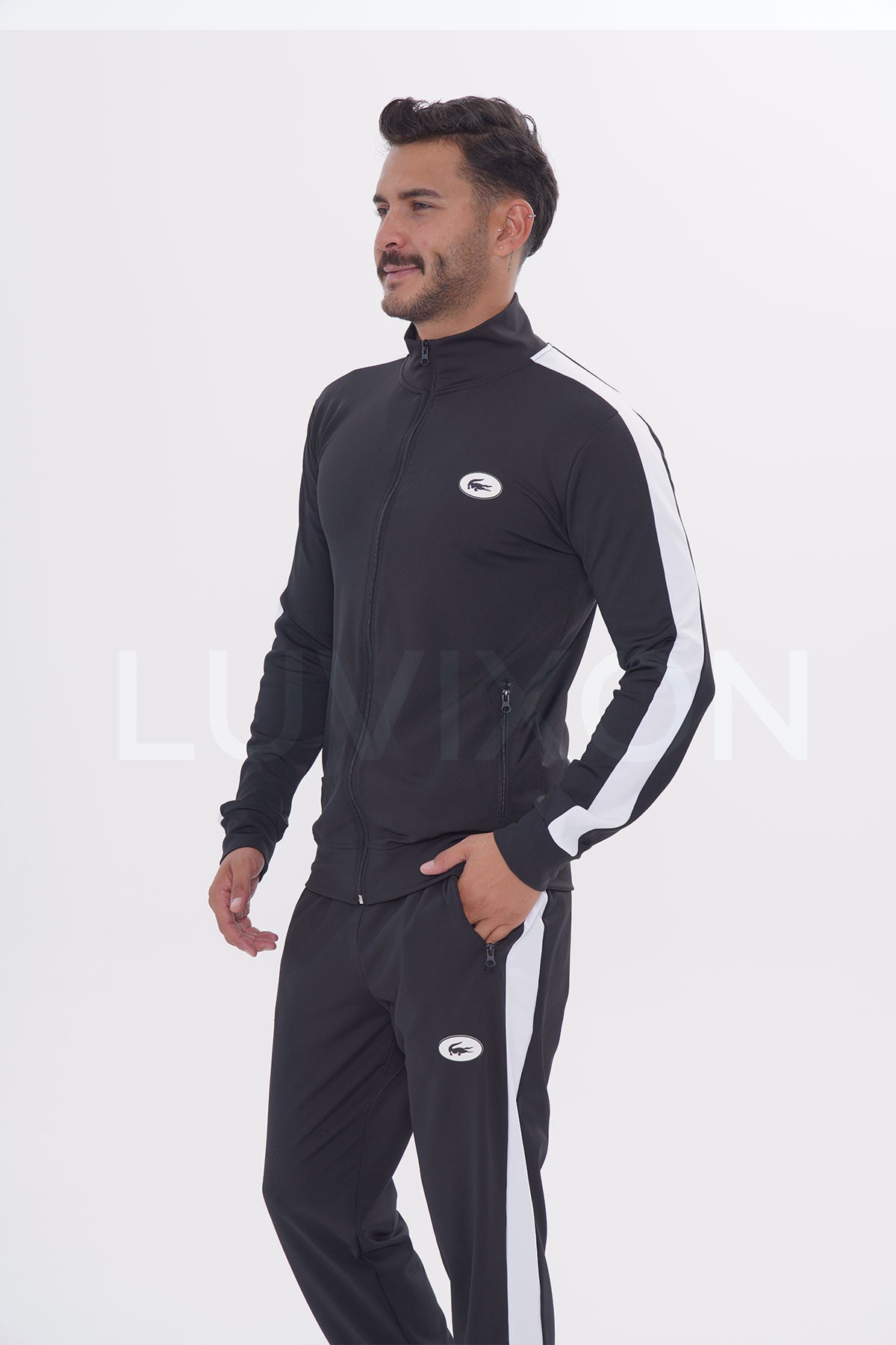 Lacoste Siyah Beyaz Şeritli Eşofman Takımı