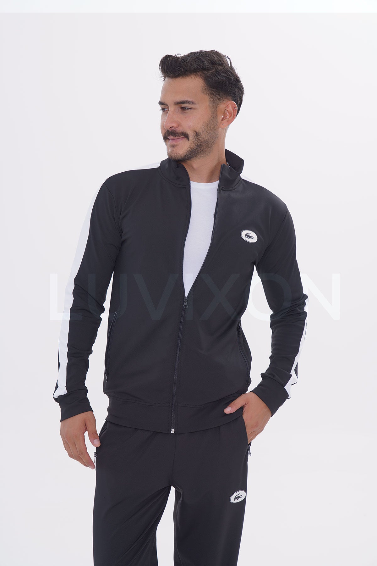 Lacoste Siyah Beyaz Şeritli Eşofman Takımı