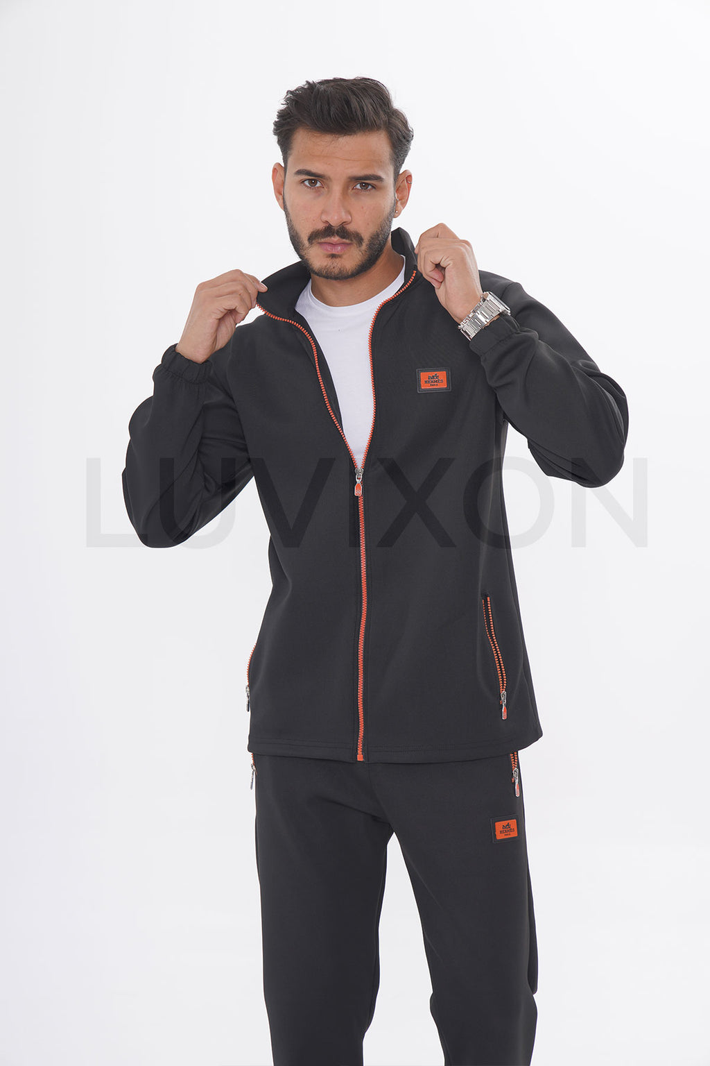 Hermes Fermuar Detaylı Siyah Eşofman Takımı