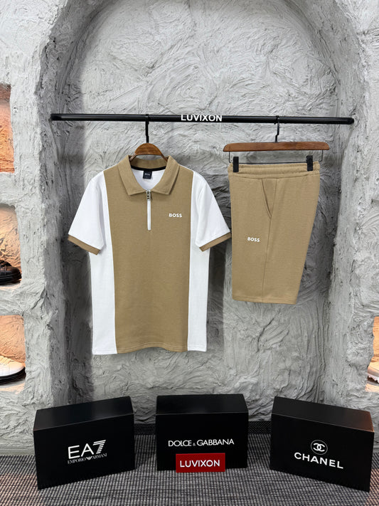 Boss Polo Yaka Bej Şortlu Takım