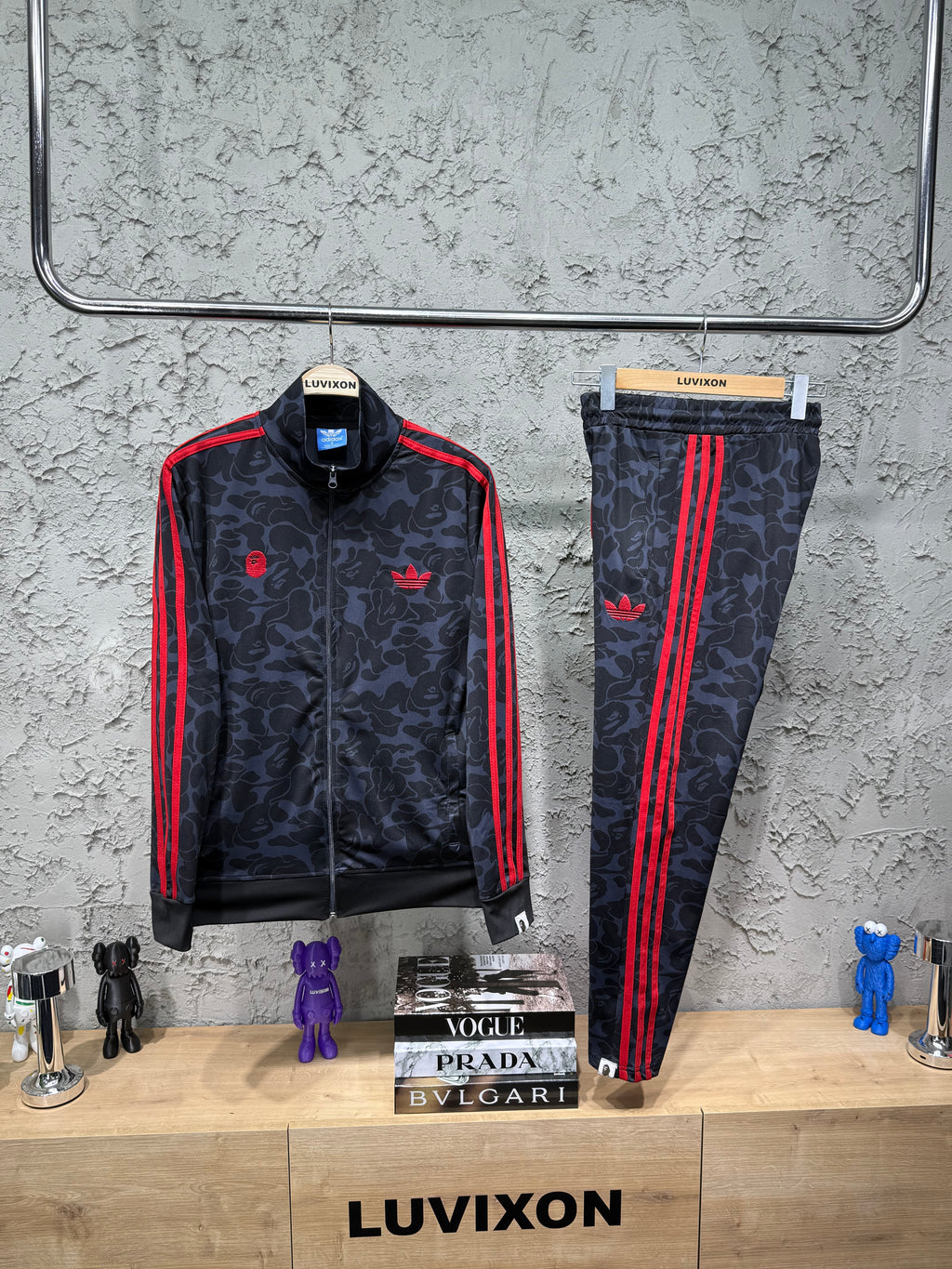 Adidas x Bape Kamuflaj Desenli Kırmızı Eşofman Takımı