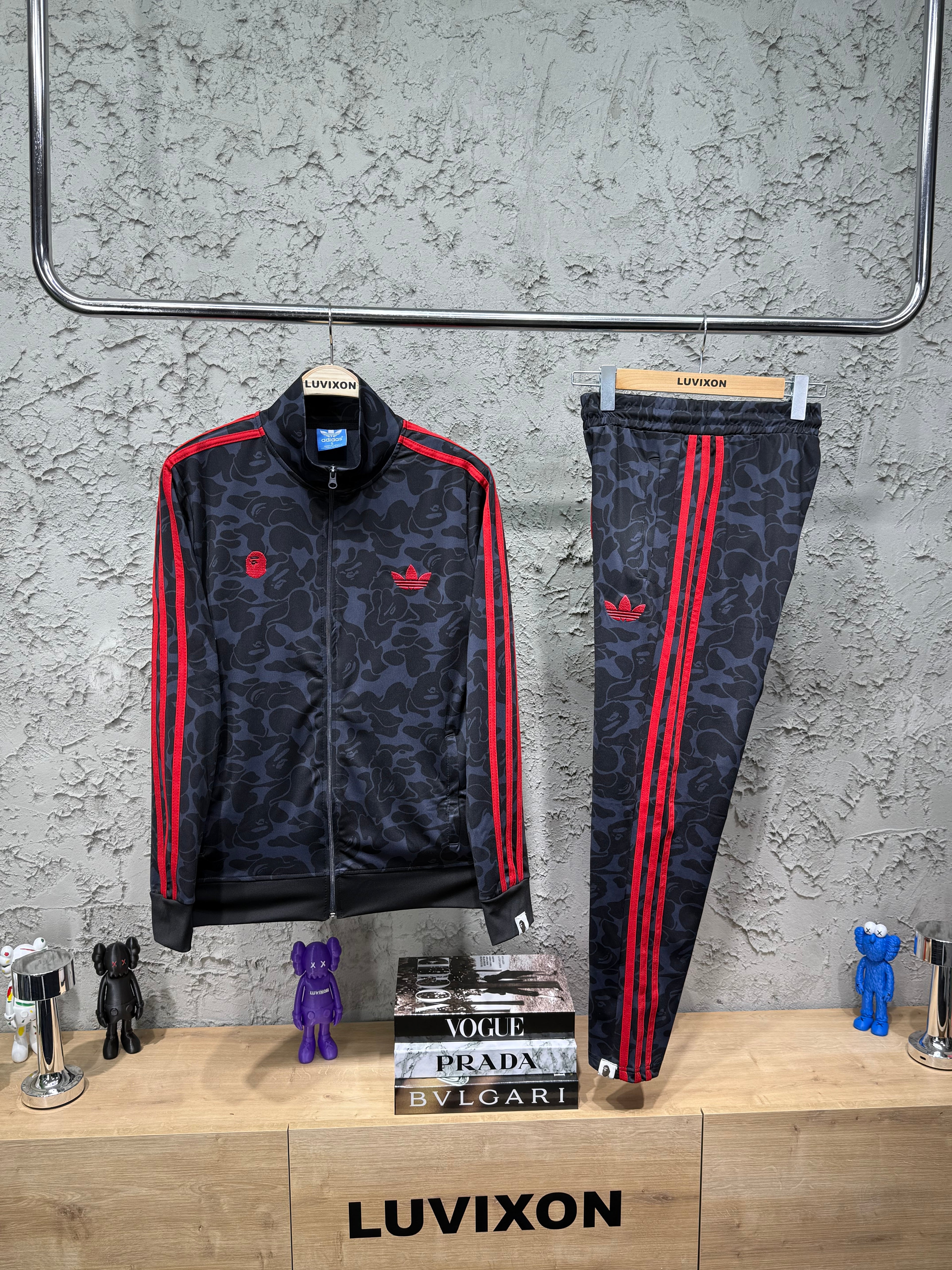 Adidas x Bape Kamuflaj Desenli Kırmızı Eşofman Takımı