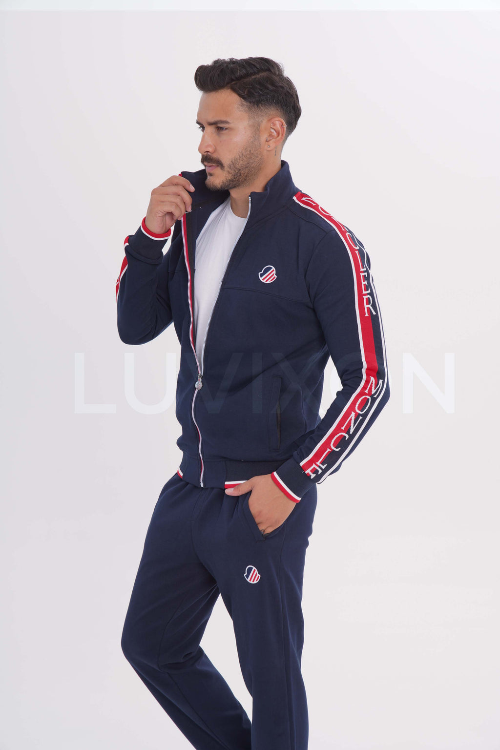 Moncler Lacivert Kırmızı Şerit Detaylı Eşofman Takımı