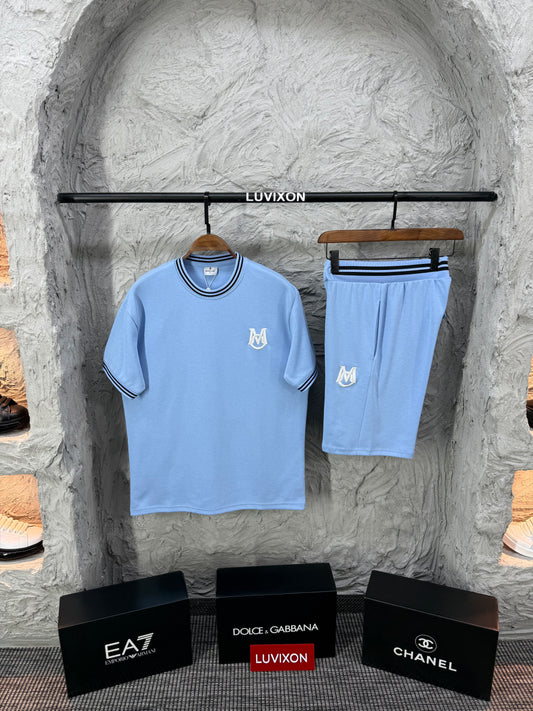 Moncler Mavi Nakış Şort Takımı