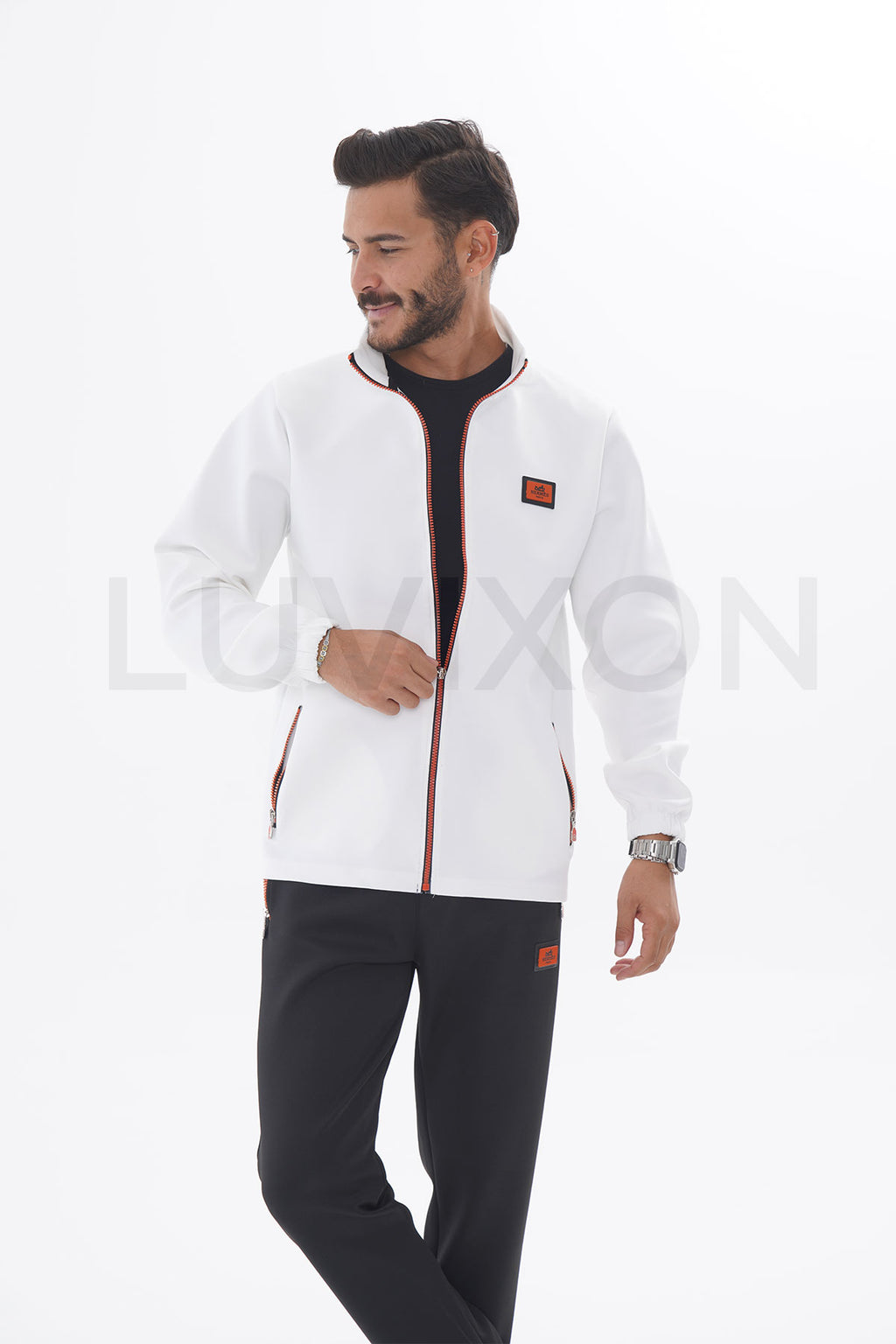 Hermes Fermuar Detaylı Beyaz Eşofman Takımı