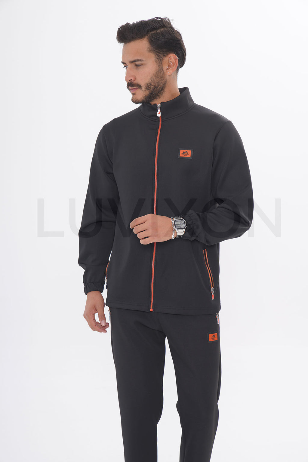 Hermes Fermuar Detaylı Siyah Eşofman Takımı