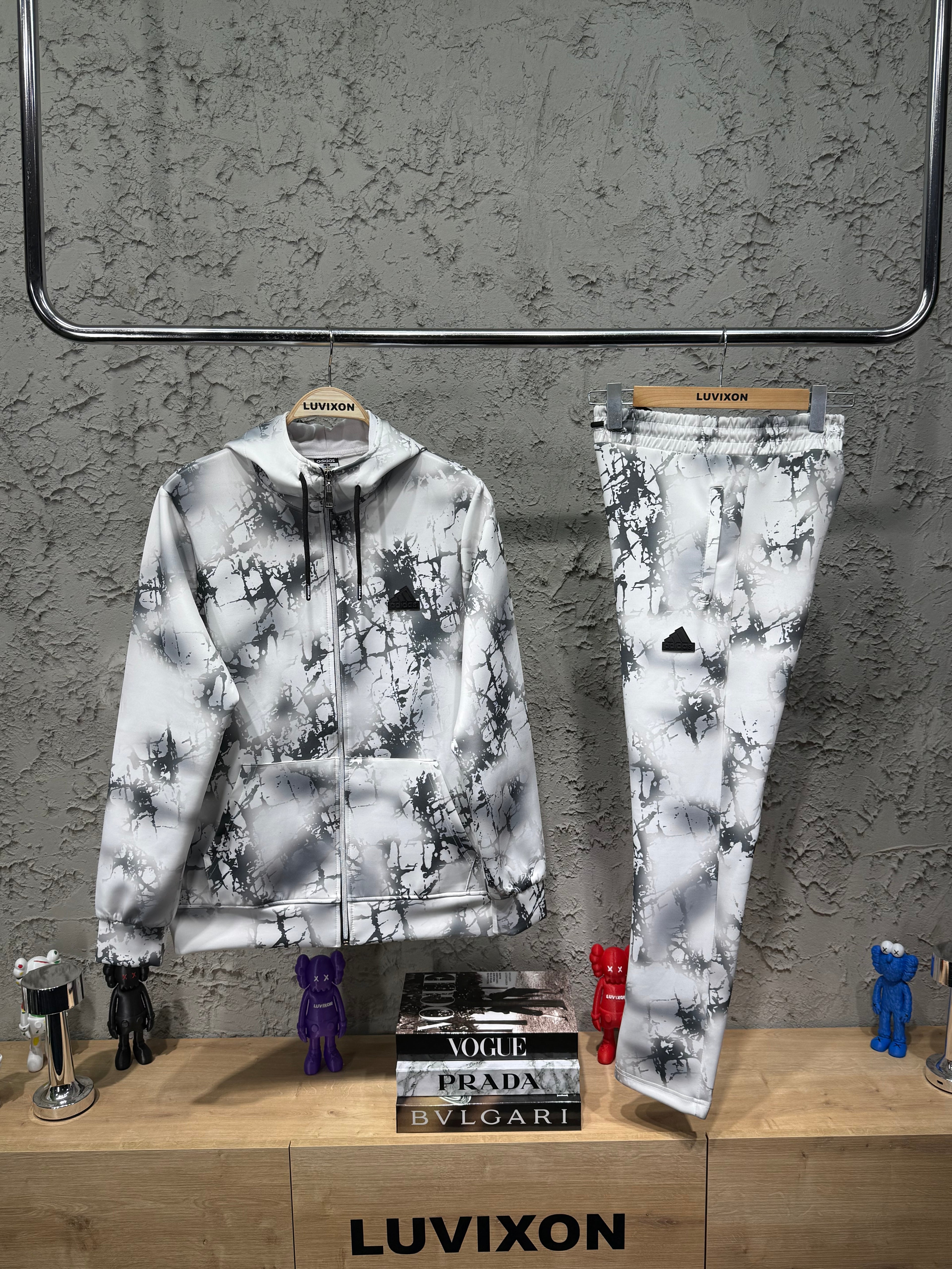 Adidas Fi Aop Fz Q3 Erkek Beyaz&Siyah Eşofman Takımı