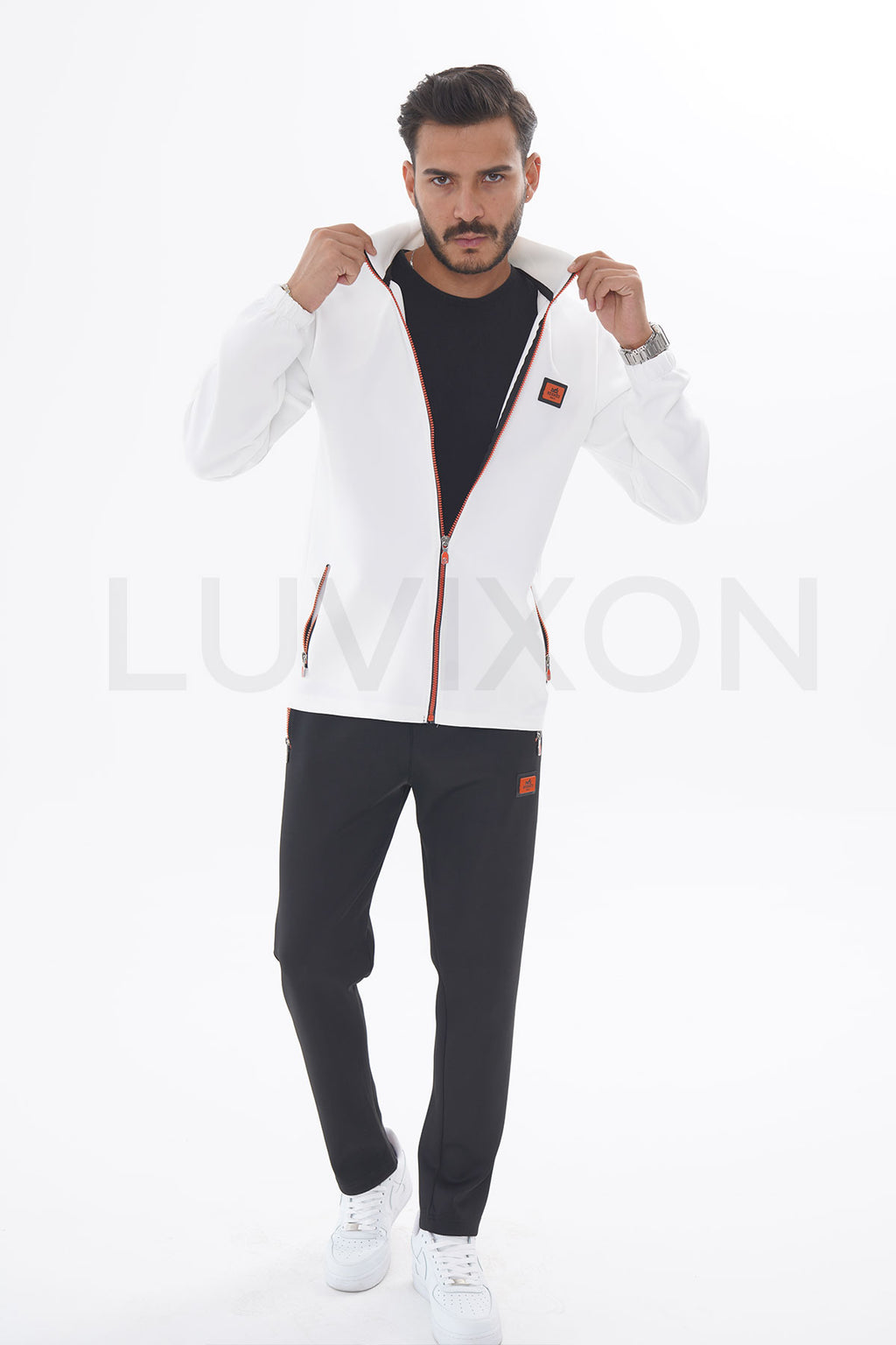 Hermes Fermuar Detaylı Beyaz Eşofman Takımı