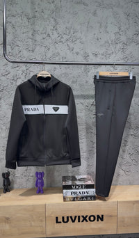 Prada Göğüs Detaylı Beyaz&Siyah Eşofman Takımı