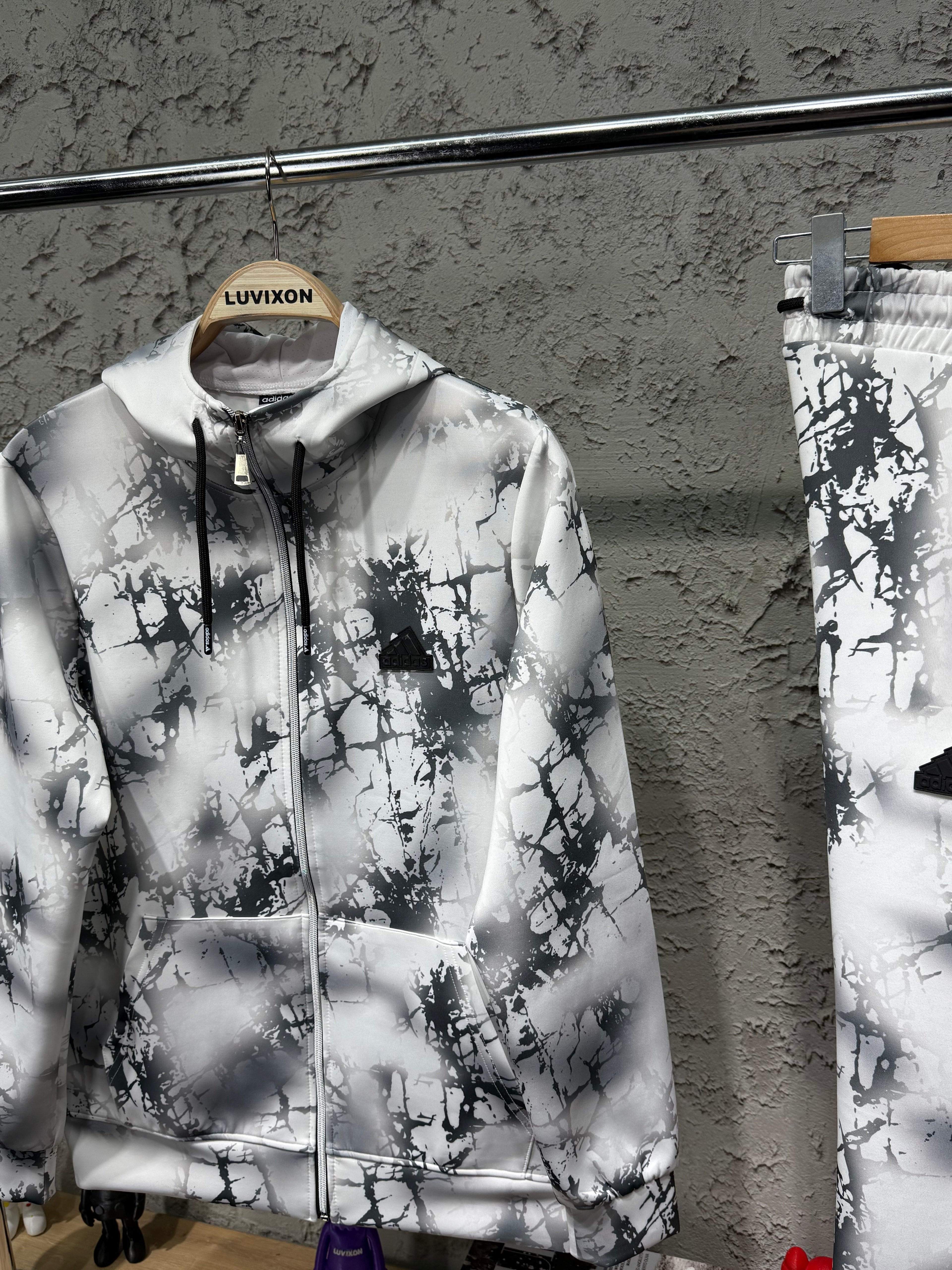 Adidas Fi Aop Fz Q3 Erkek Beyaz&Siyah Eşofman Takımı