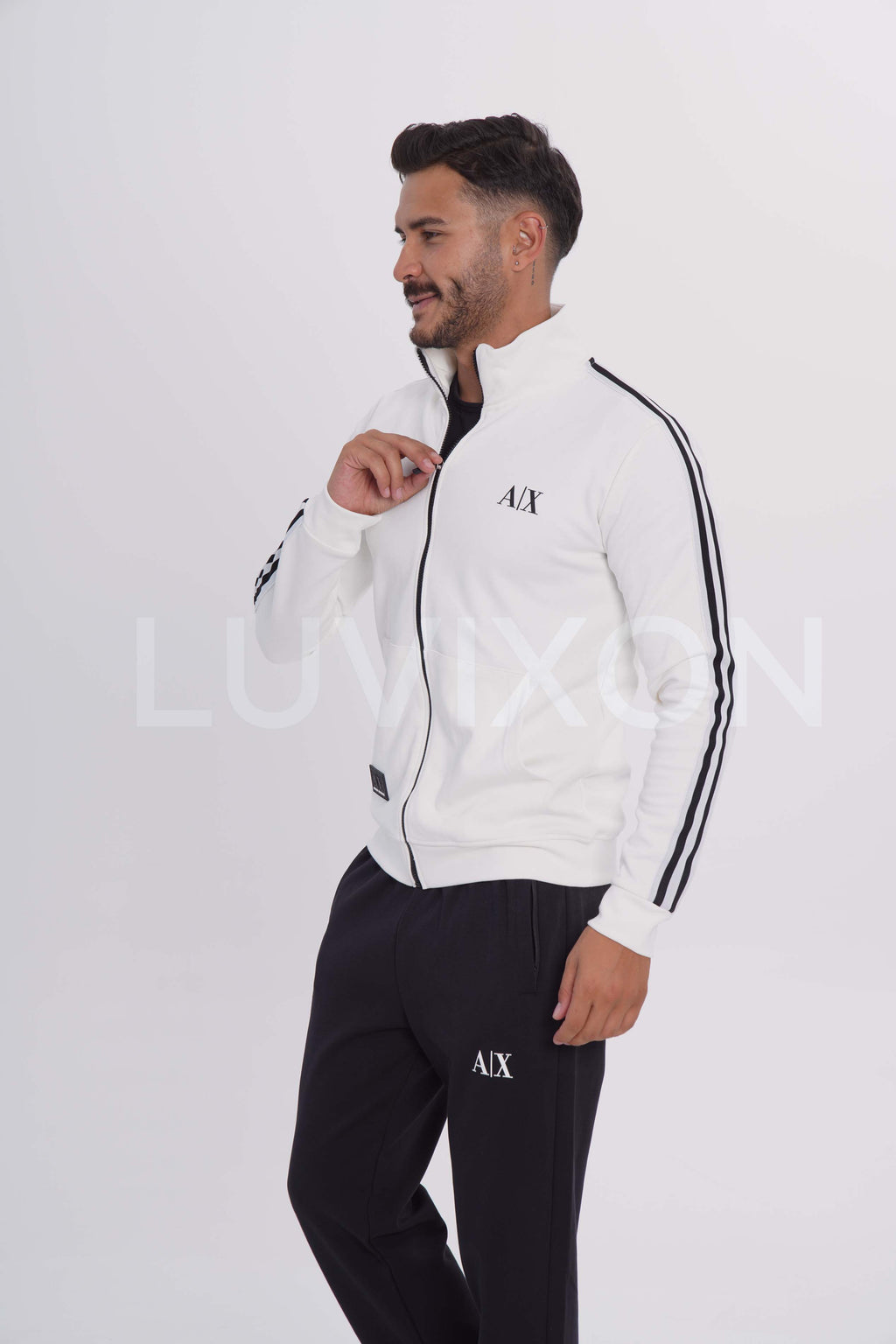 Armani Exchange Beyaz-Siyah Şerit Detaylı Eşofman Takımı