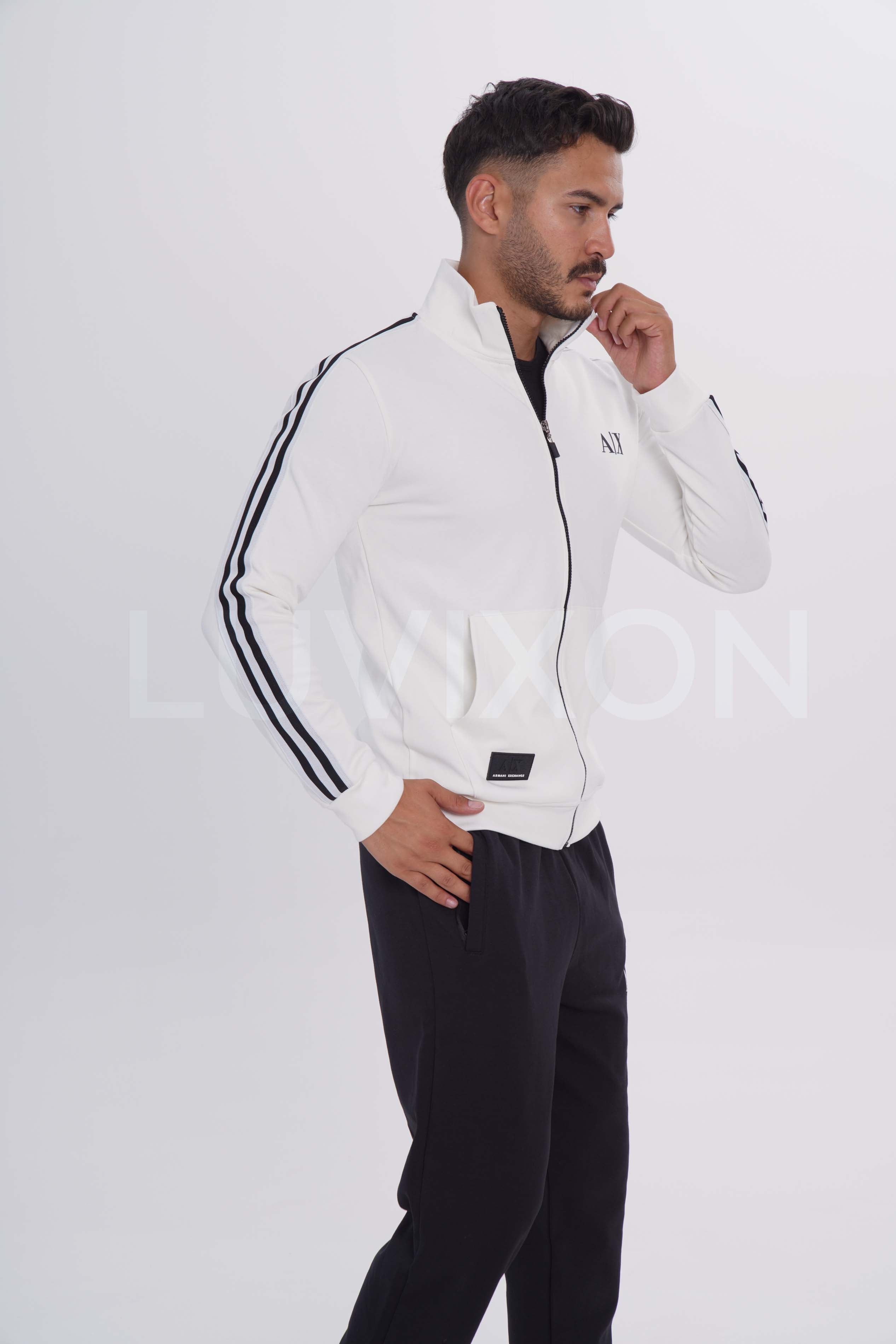 Armani Exchange Beyaz-Siyah Şerit Detaylı Eşofman Takımı