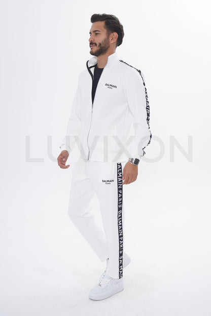 Balmain Paris Beyaz Şeritli Eşofman Takımı