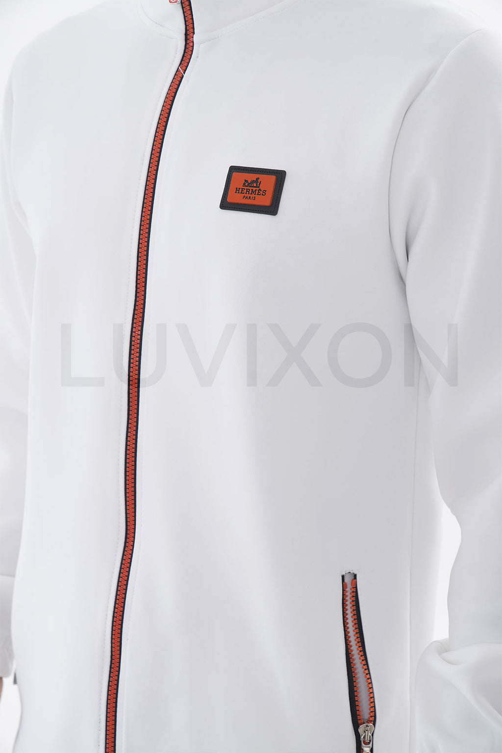 Hermes Fermuar Detaylı Beyaz Eşofman Takımı