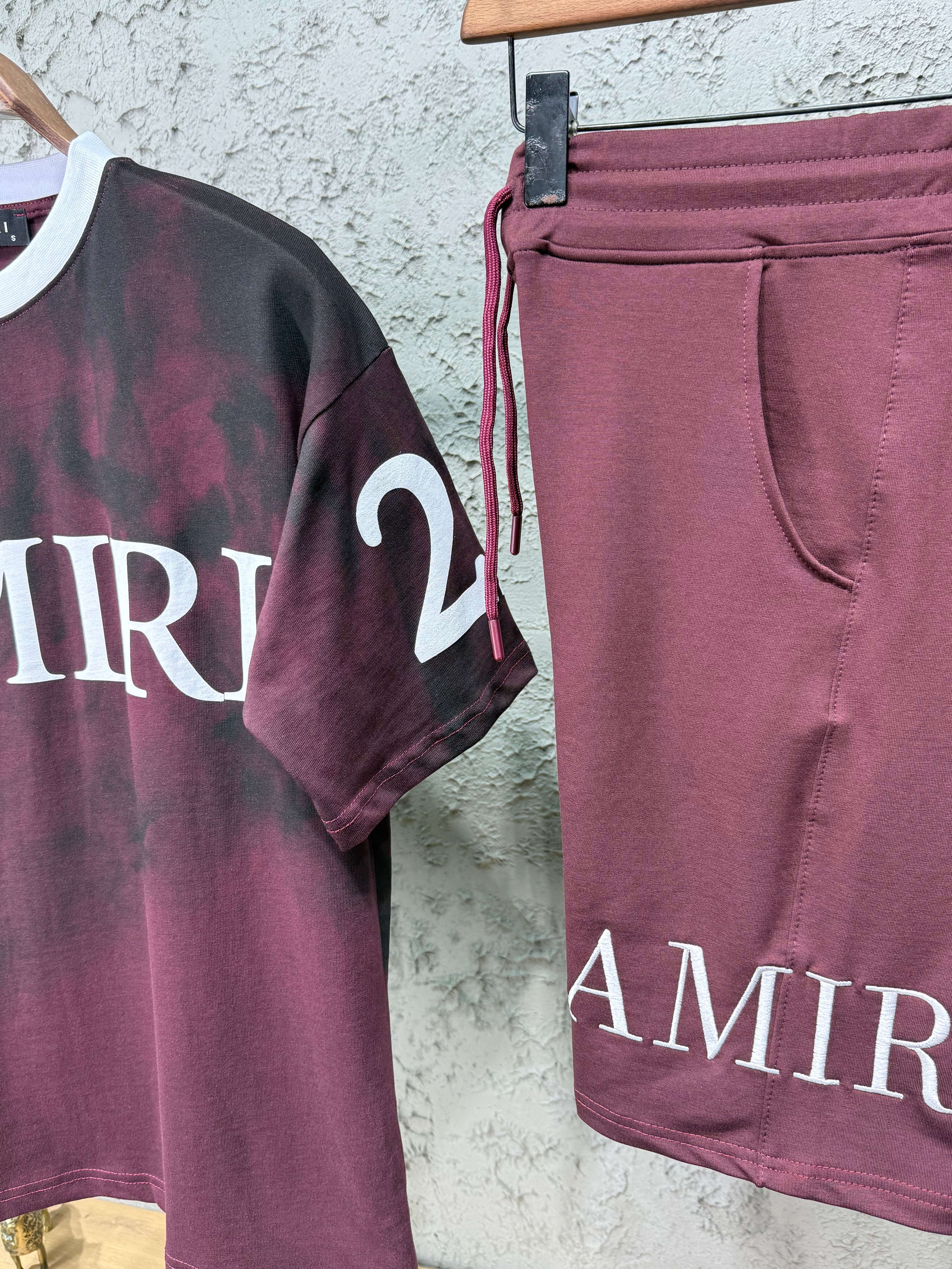 Amiri Yeni Sezon Bordo T-shirt & Şort Takımı
