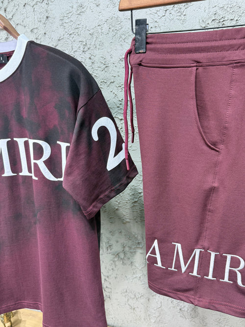 Amiri Yeni Sezon Bordo T-shirt & Şort Takımı