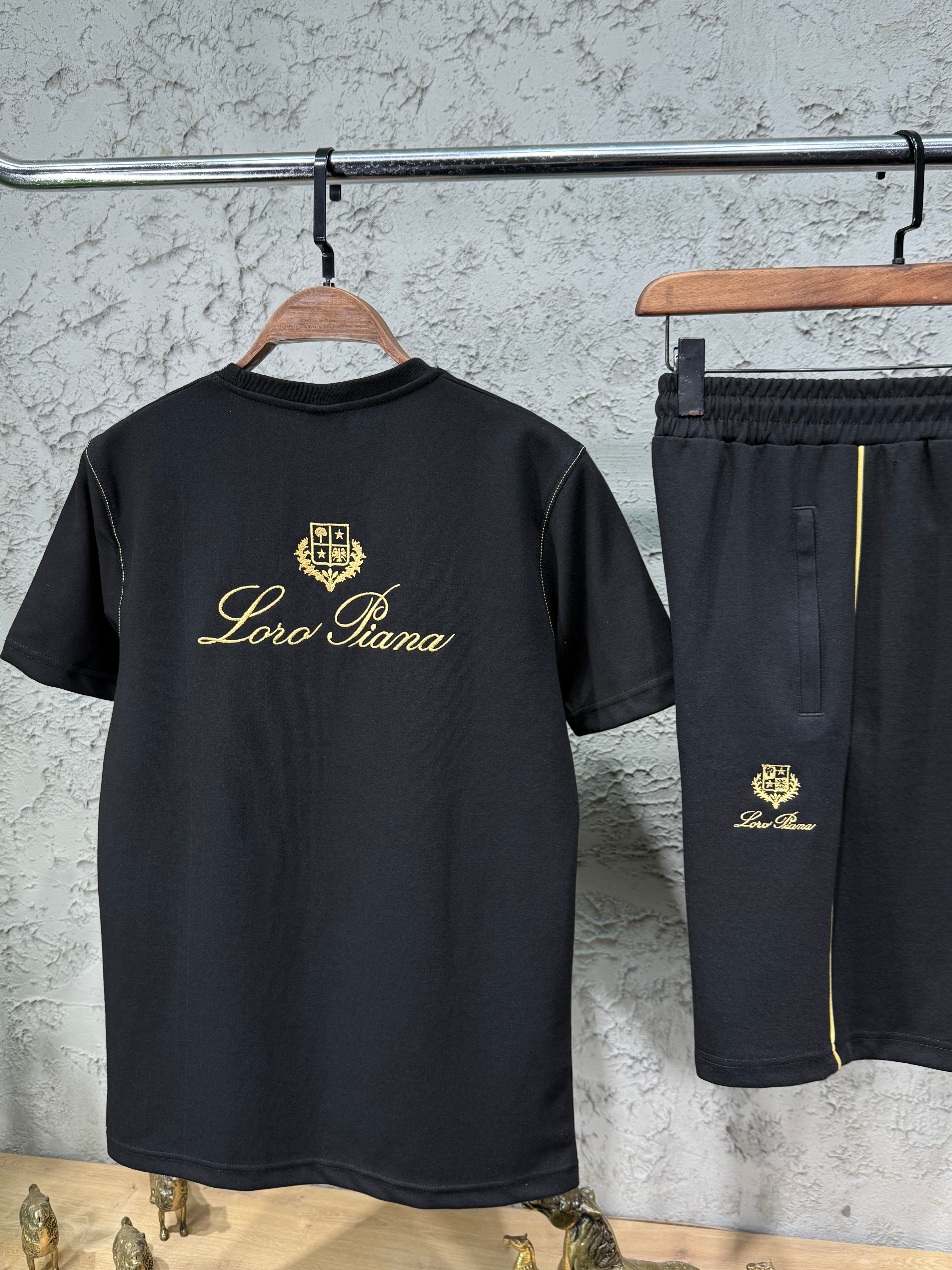 Loro Piana Siyah Nakış T-shirt & Şort Takımı