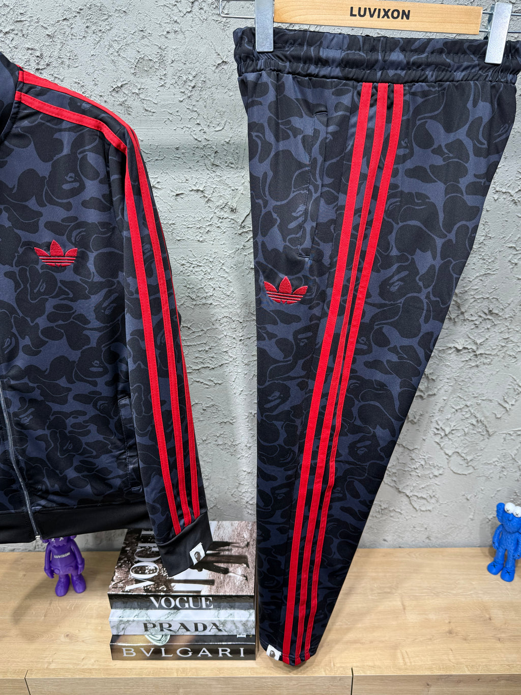 Adidas x Bape Kamuflaj Desenli Kırmızı Eşofman Takımı