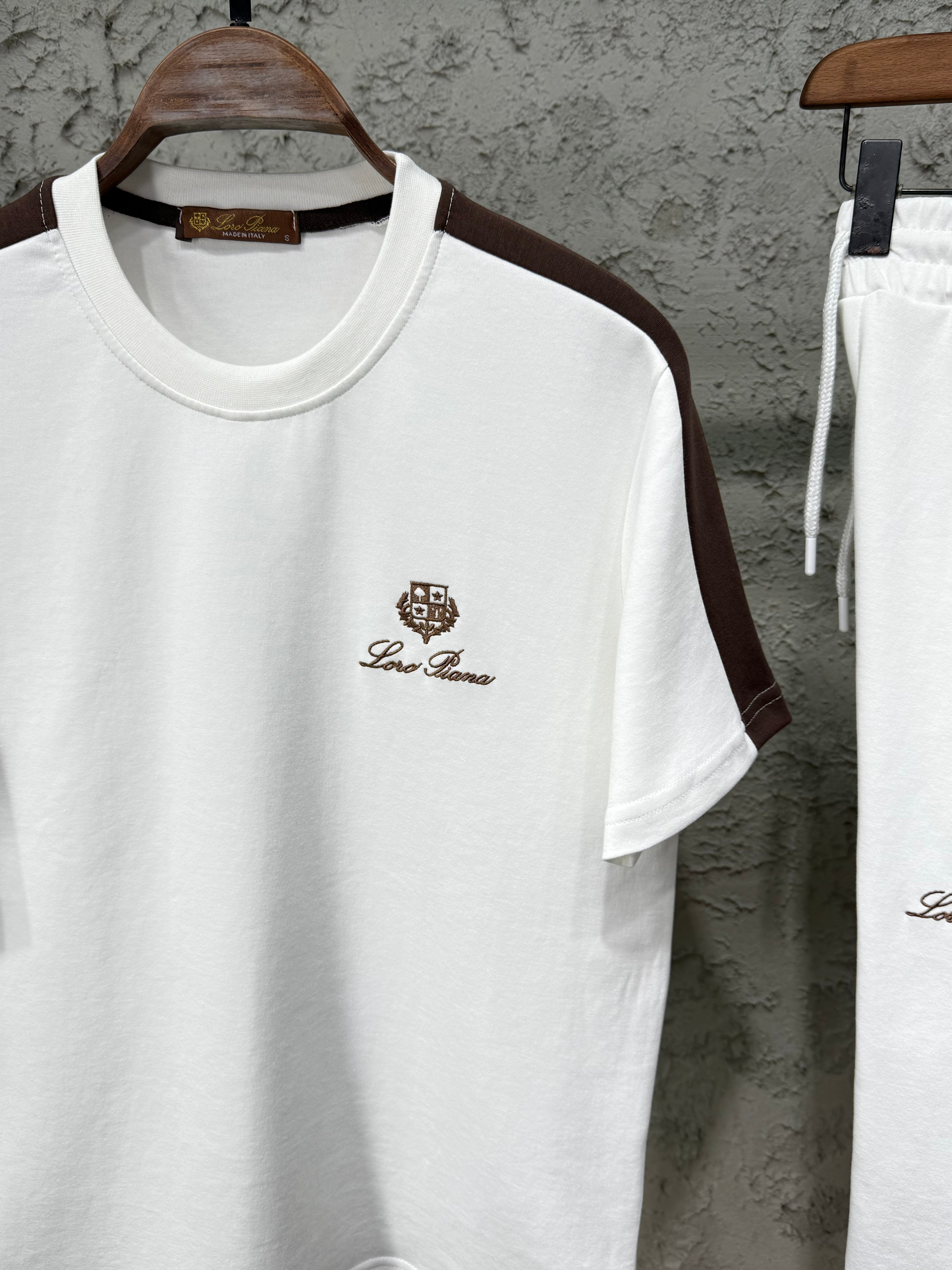 Loro Piana Erkek Beyaz Kahverengi Şeritli Eşofman Takımı