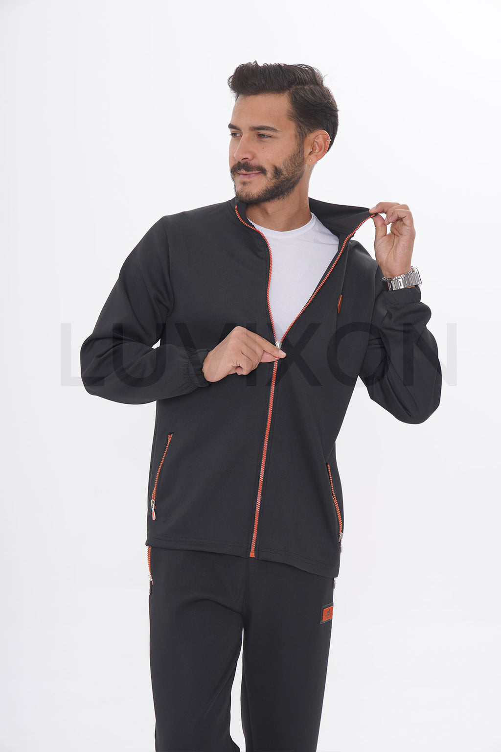 Hermes Fermuar Detaylı Siyah Eşofman Takımı