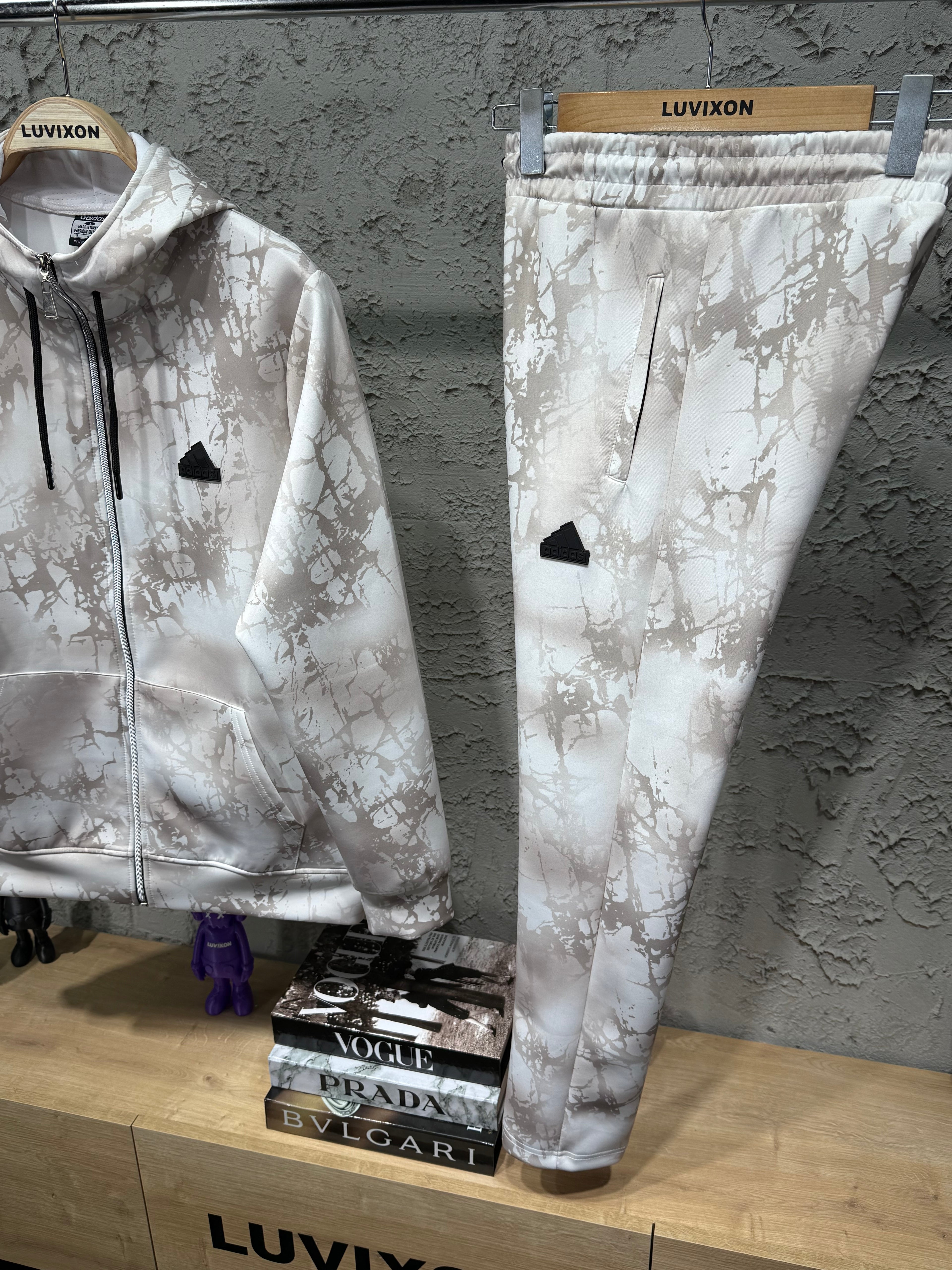 Adidas Fi Aop Fz Q3 Erkek Beyaz&Kahve Eşofman Takımı