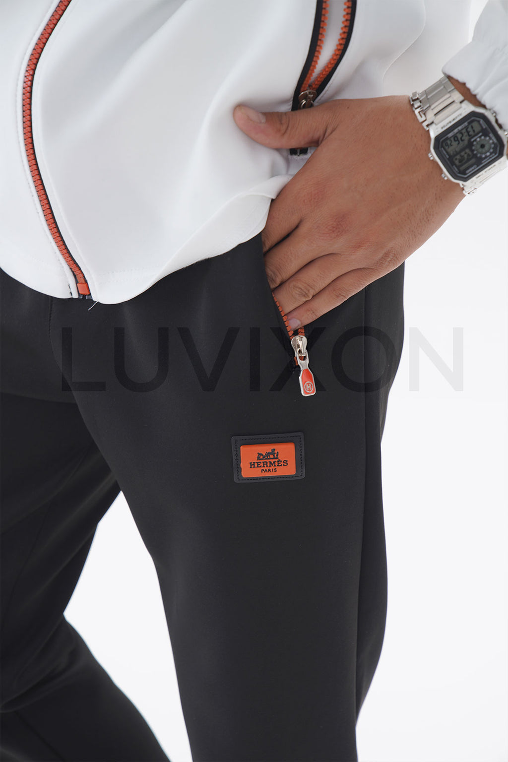 Hermes Fermuar Detaylı Beyaz Eşofman Takımı