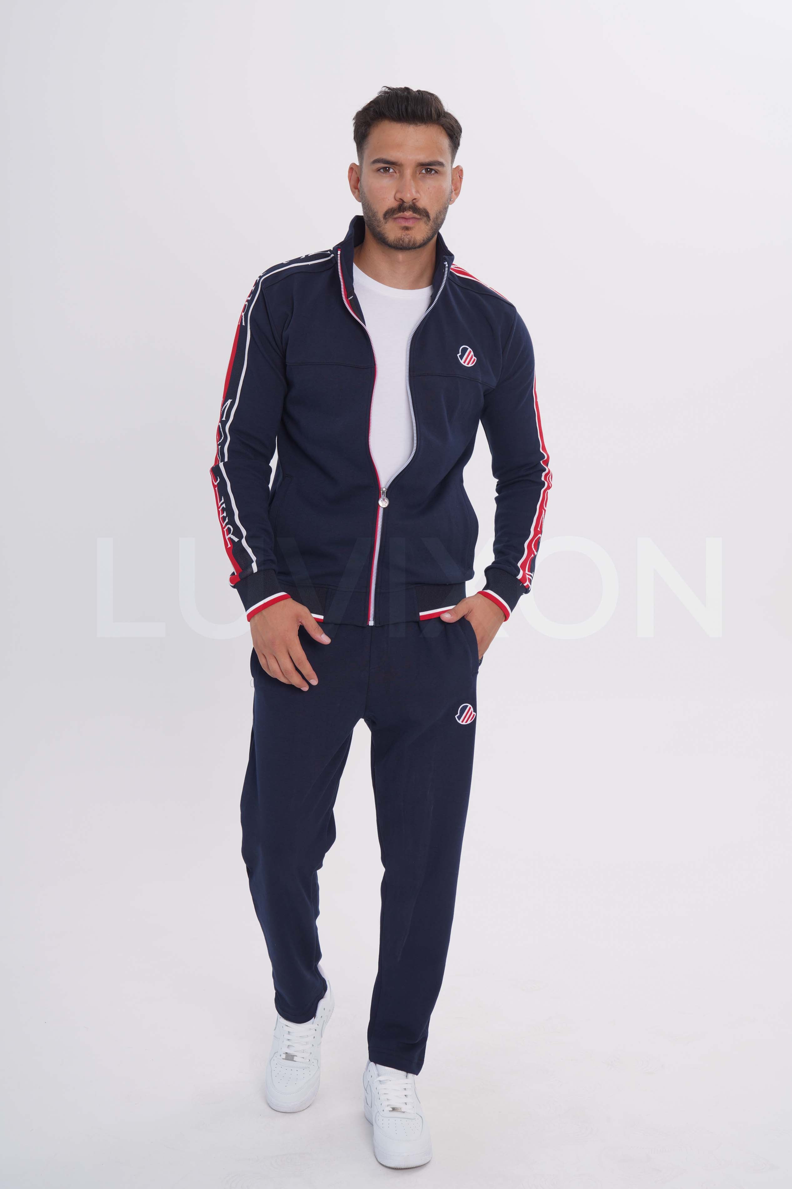 Moncler Lacivert Kırmızı Şerit Detaylı Eşofman Takımı