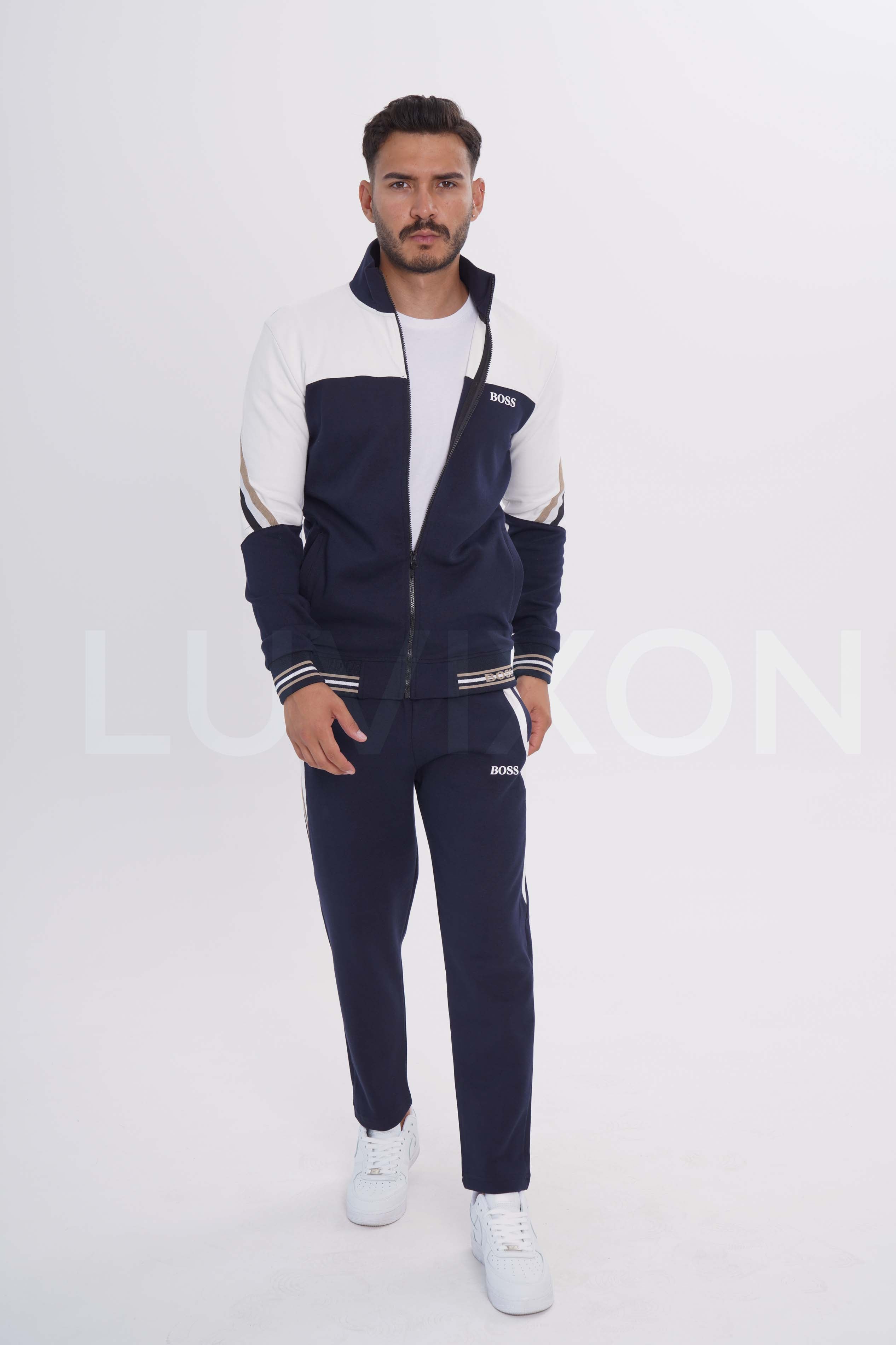 Boss Lacivert-Beyaz Şerit Detaylı Eşofman Takımı