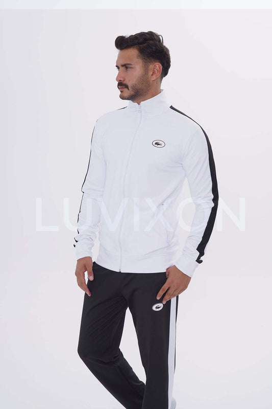 Lacoste Beyaz Siyah Şeritli Eşofman Takımı