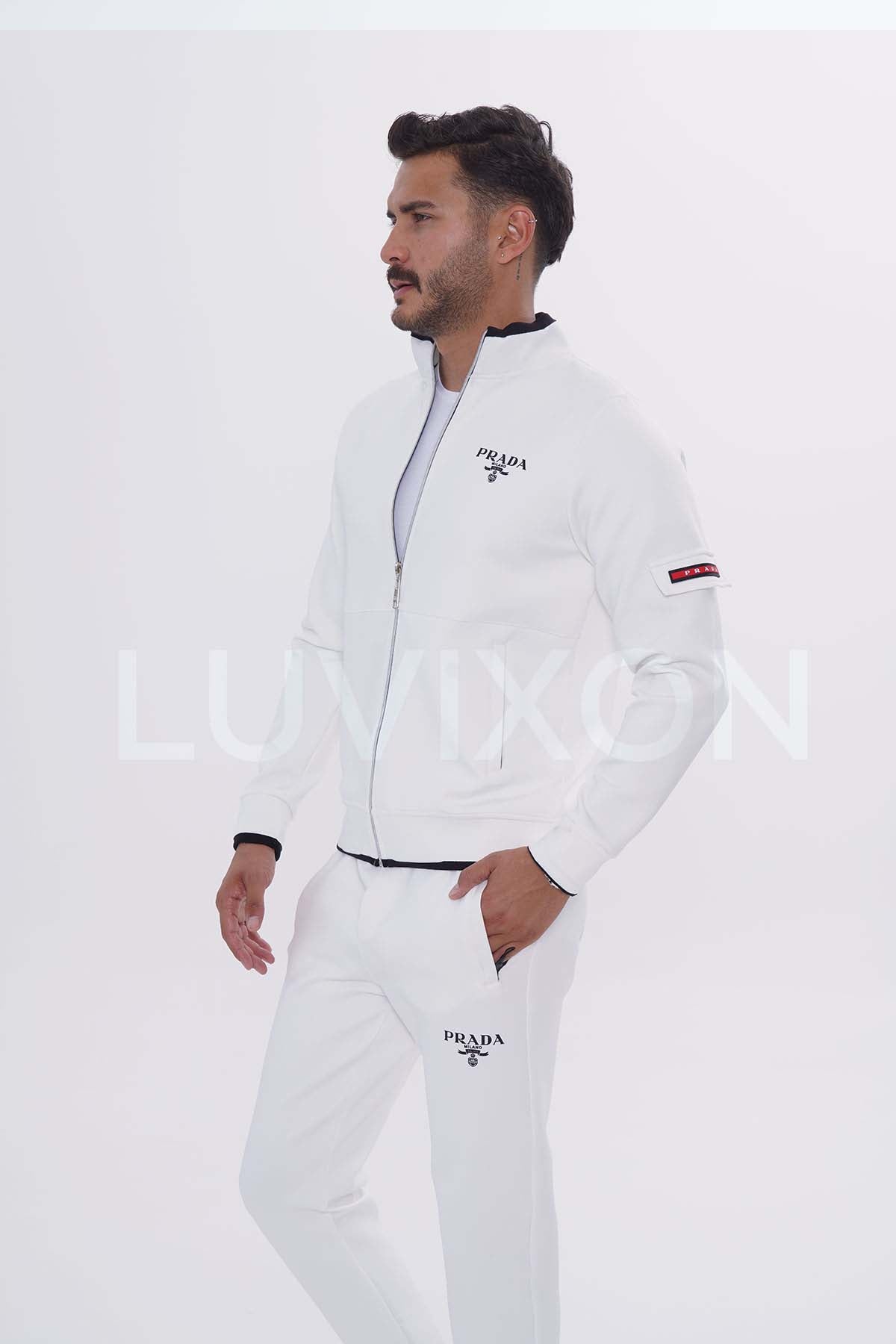 Prada Beyaz Kol Cepli Eşofman Takımı
