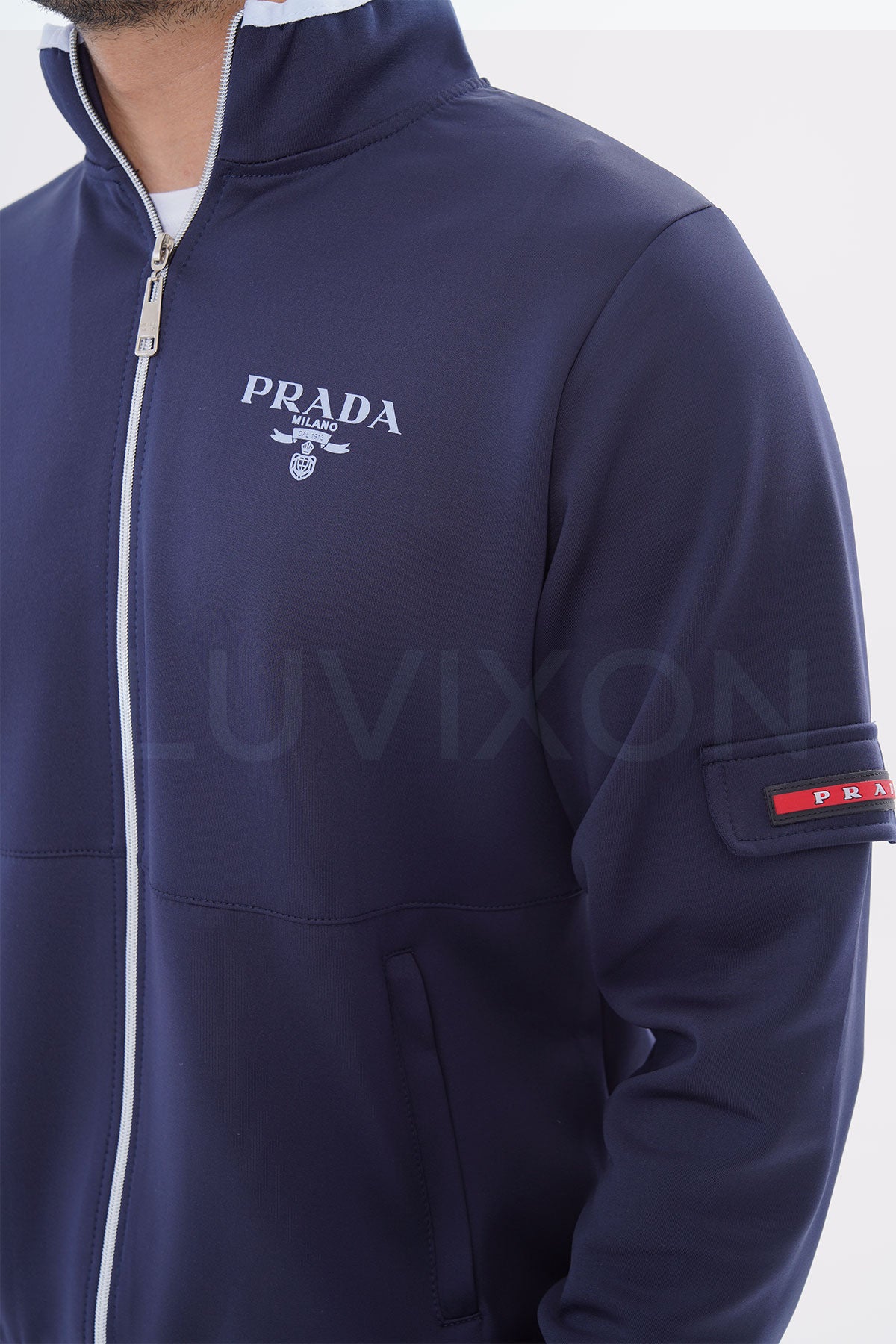 Prada Lacivert Kol Cepli Eşofman Takımı