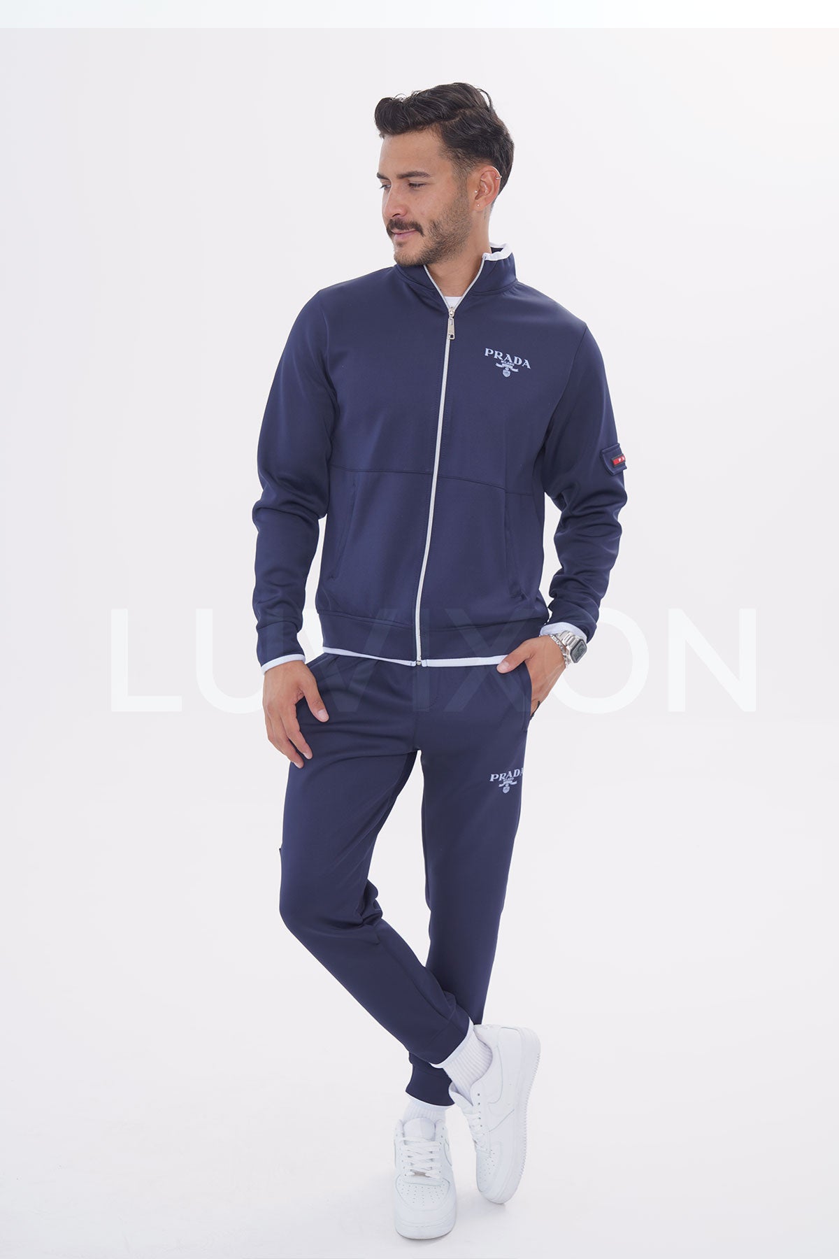 Prada Lacivert Kol Cepli Eşofman Takımı