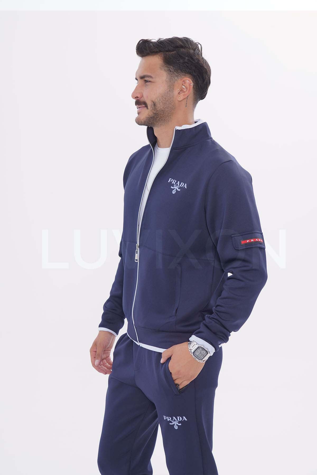 Prada Lacivert Kol Cepli Eşofman Takımı